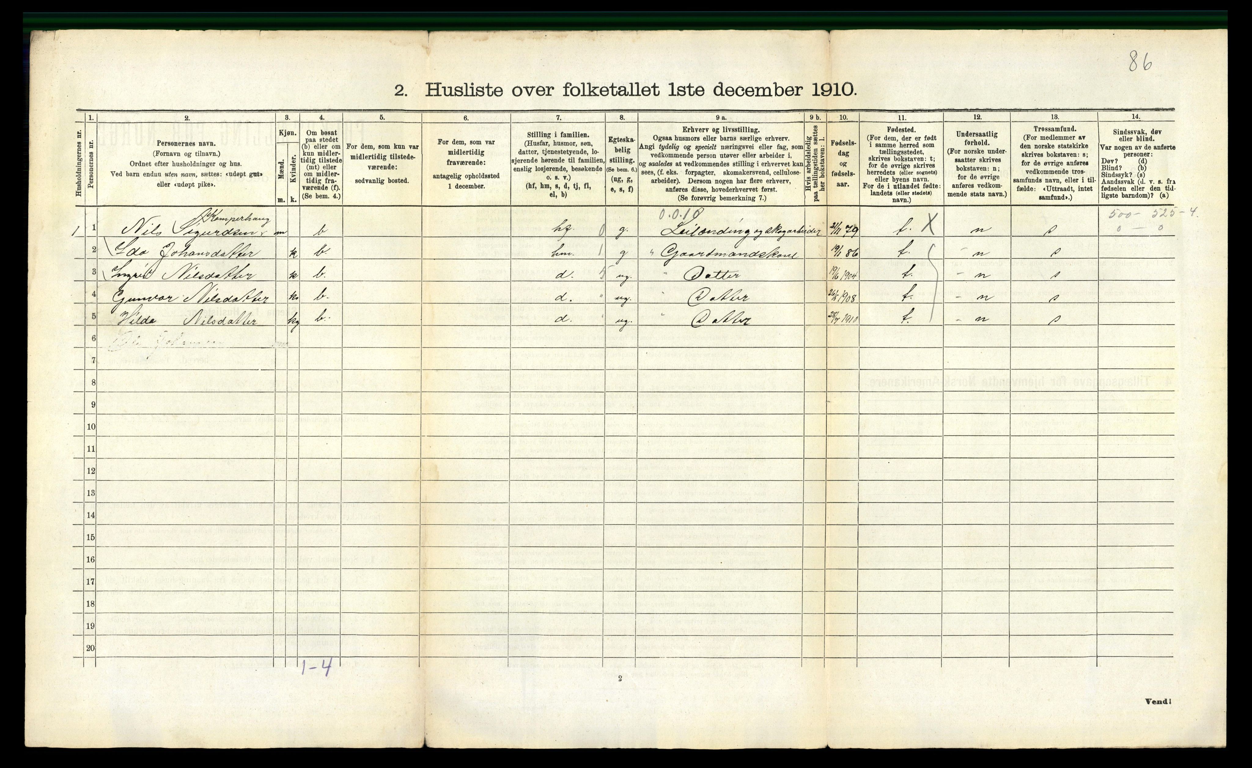 RA, 1910 census for Slemdal, 1910, p. 52