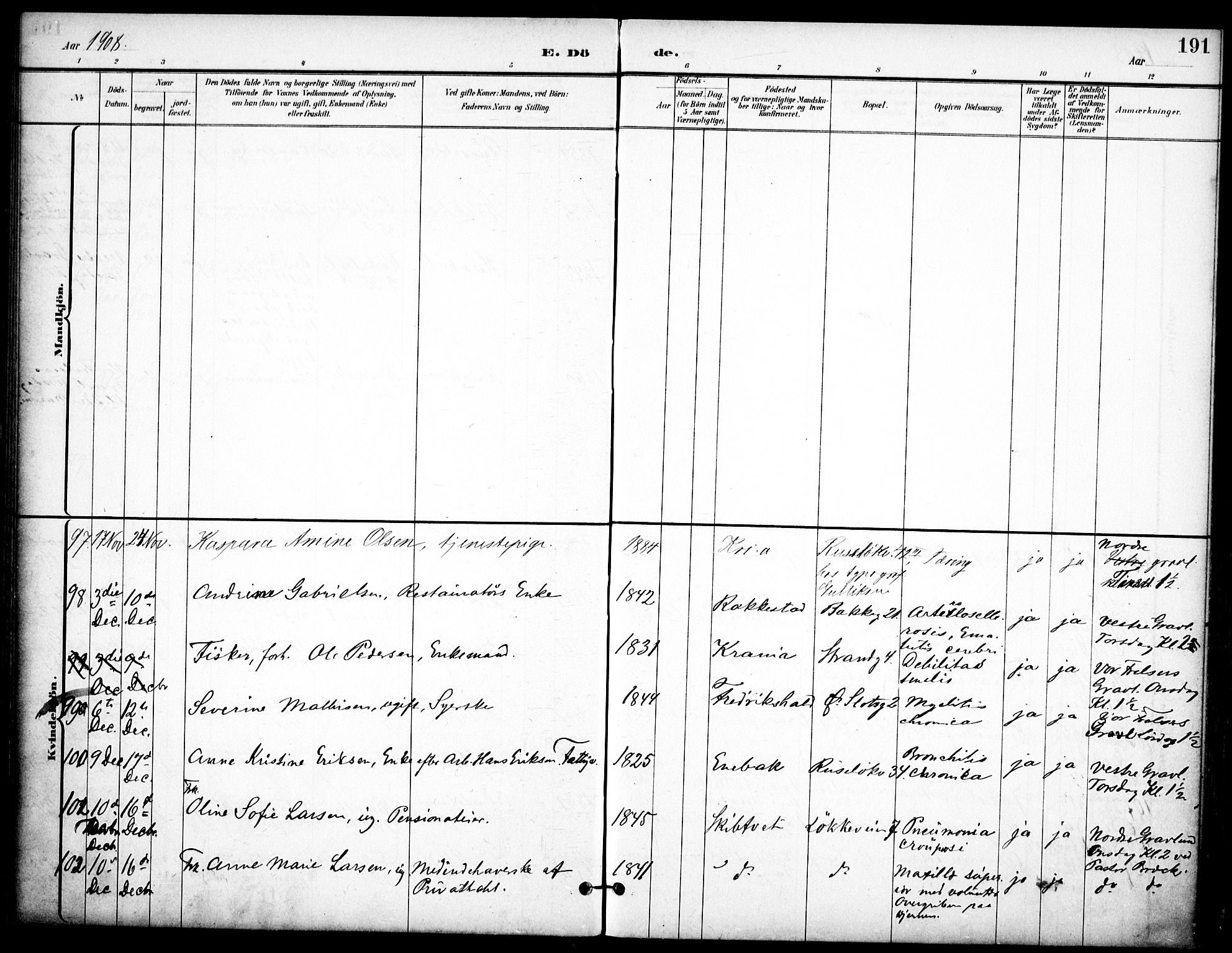 Johannes prestekontor Kirkebøker, AV/SAO-A-10852/F/Fa/L0008: Parish register (official) no. 8, 1897-1917, p. 191