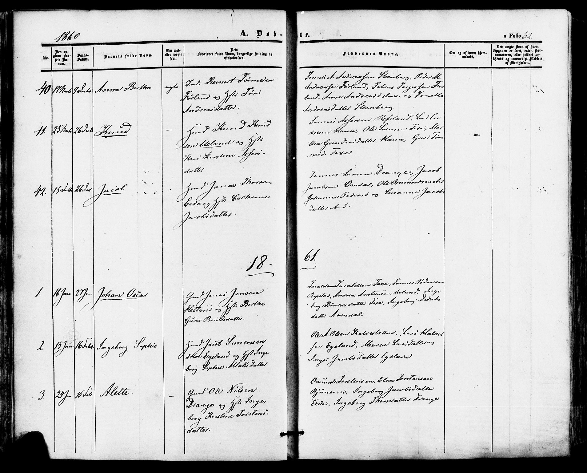 Lund sokneprestkontor, AV/SAST-A-101809/S06/L0010: Parish register (official) no. A 9, 1854-1886, p. 32