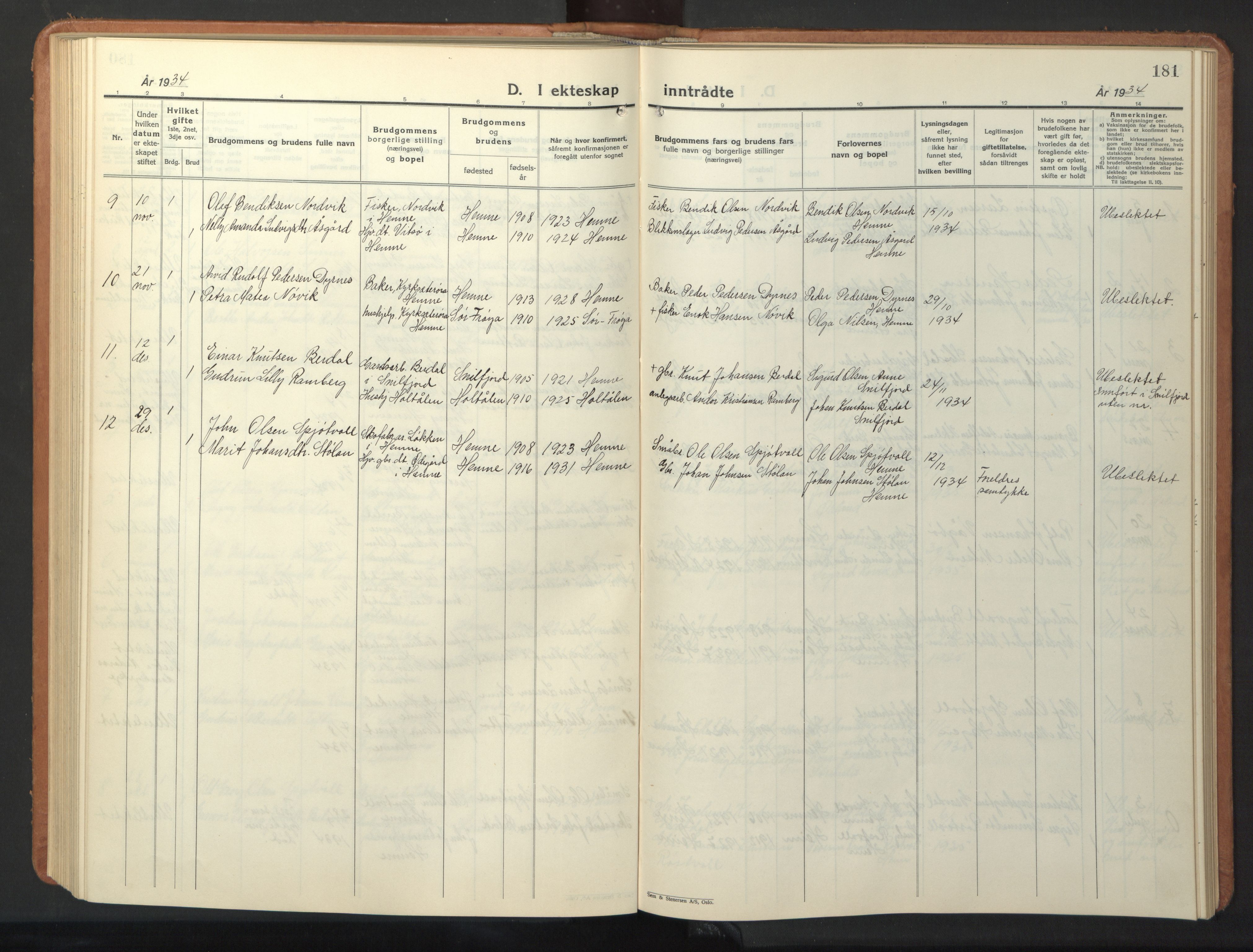 Ministerialprotokoller, klokkerbøker og fødselsregistre - Sør-Trøndelag, SAT/A-1456/630/L0508: Parish register (copy) no. 630C06, 1933-1950, p. 181