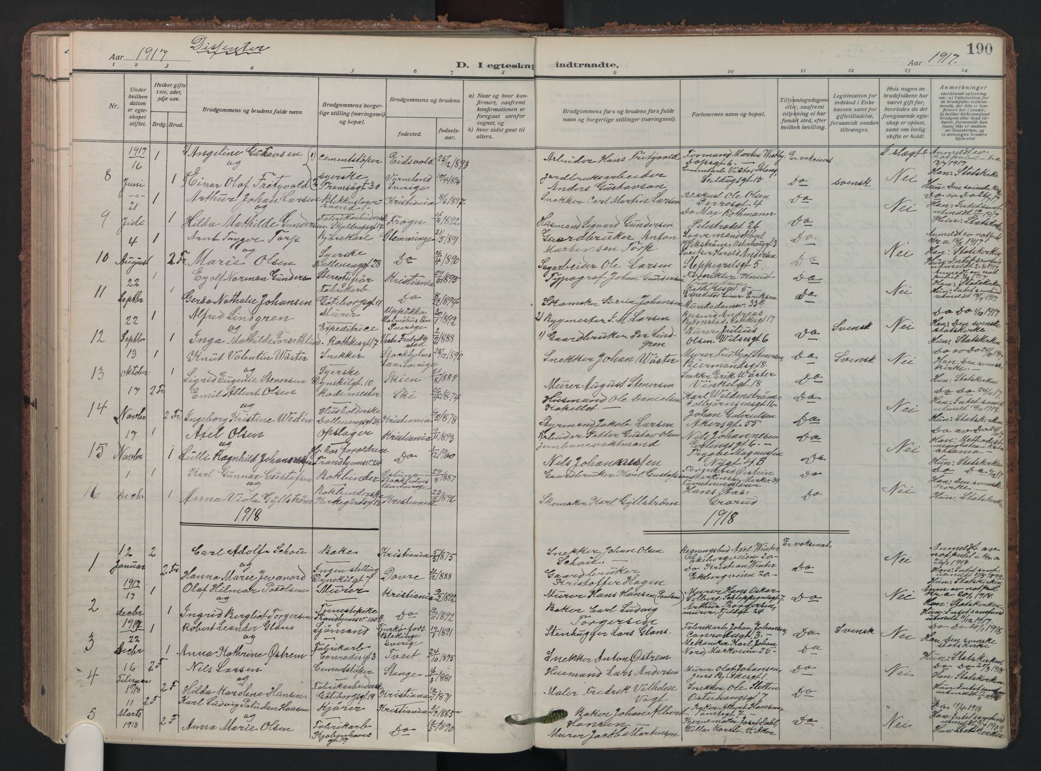 Petrus prestekontor Kirkebøker, AV/SAO-A-10872/F/Fa/L0013: Parish register (official) no. I 13, 1911-1925, p. 190