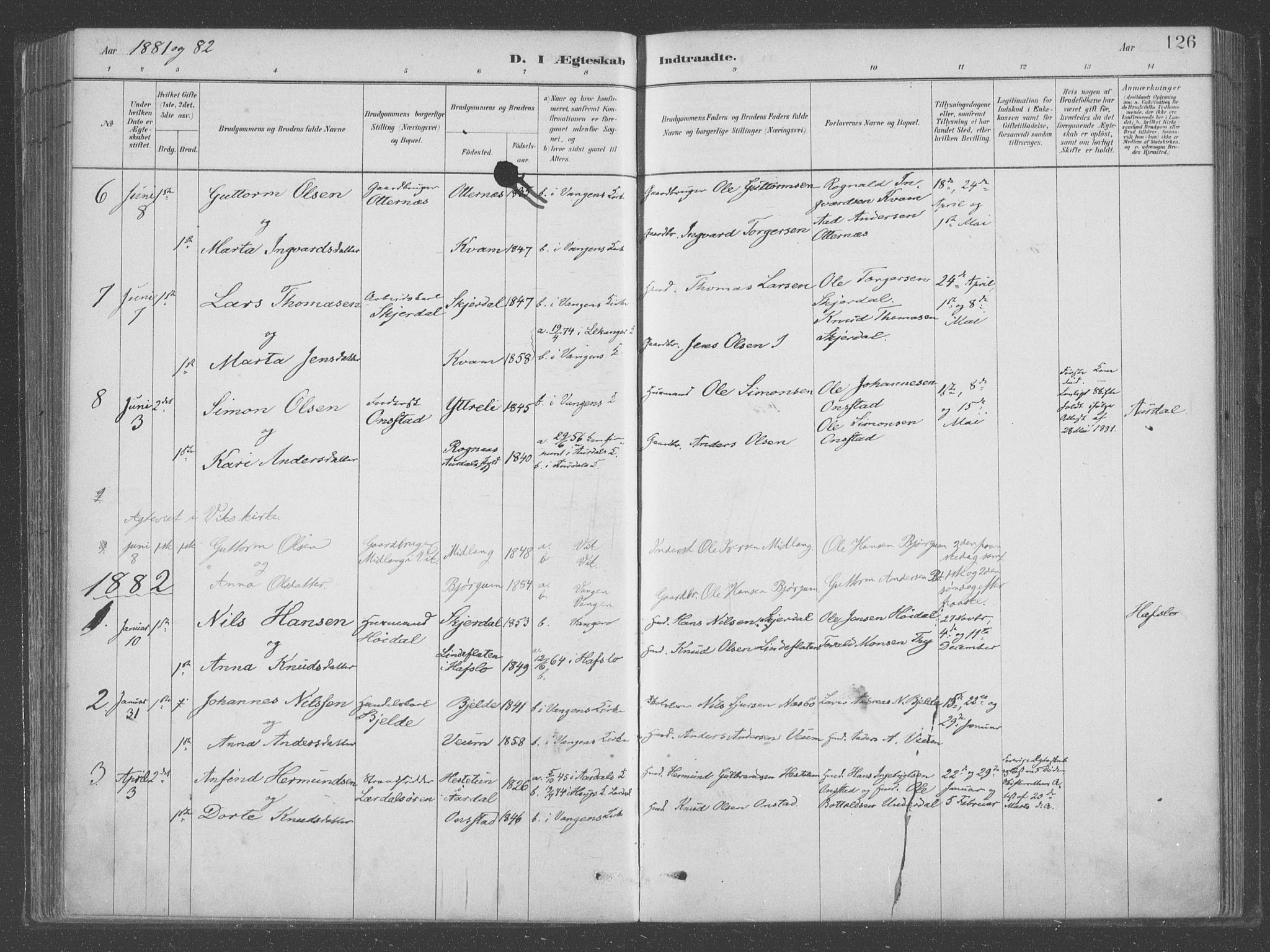 Aurland sokneprestembete, SAB/A-99937/H/Ha/Hab/L0001: Parish register (official) no. B  1, 1880-1909, p. 126