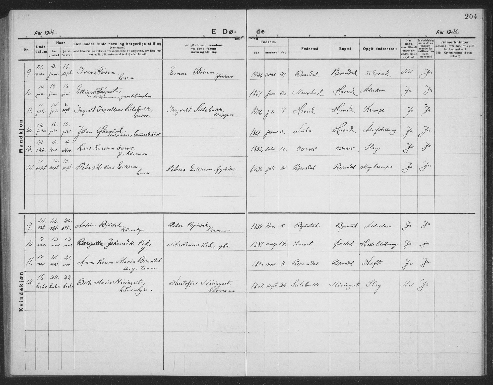 Ministerialprotokoller, klokkerbøker og fødselsregistre - Møre og Romsdal, AV/SAT-A-1454/510/L0127: Parish register (copy) no. 510C04, 1923-1939, p. 204