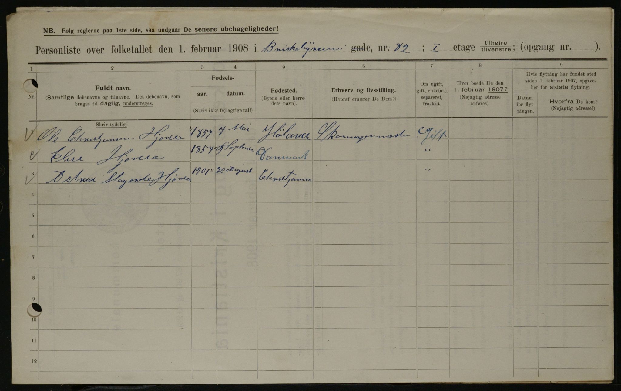 OBA, Municipal Census 1908 for Kristiania, 1908, p. 9164