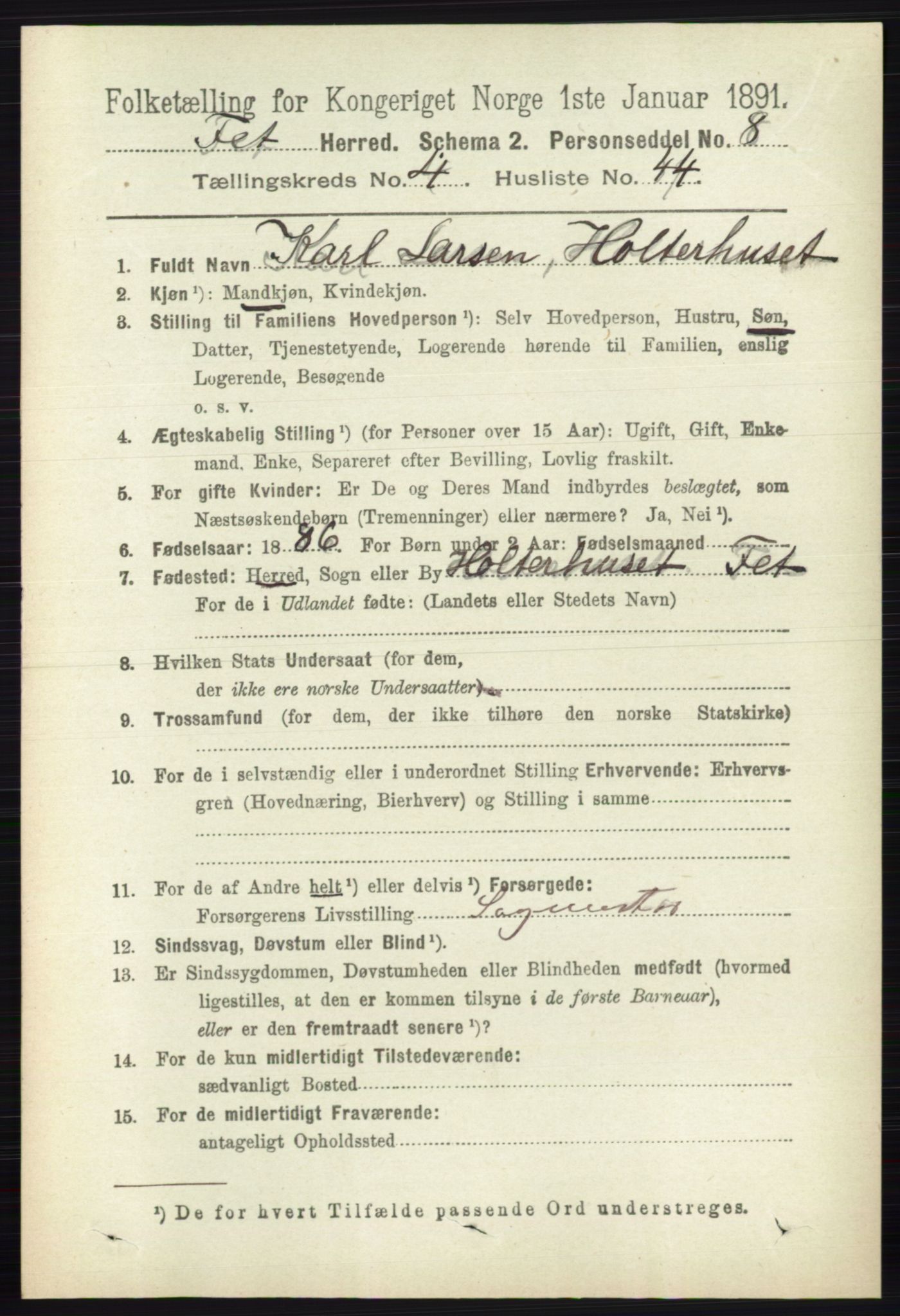 RA, 1891 census for 0227 Fet, 1891, p. 1526