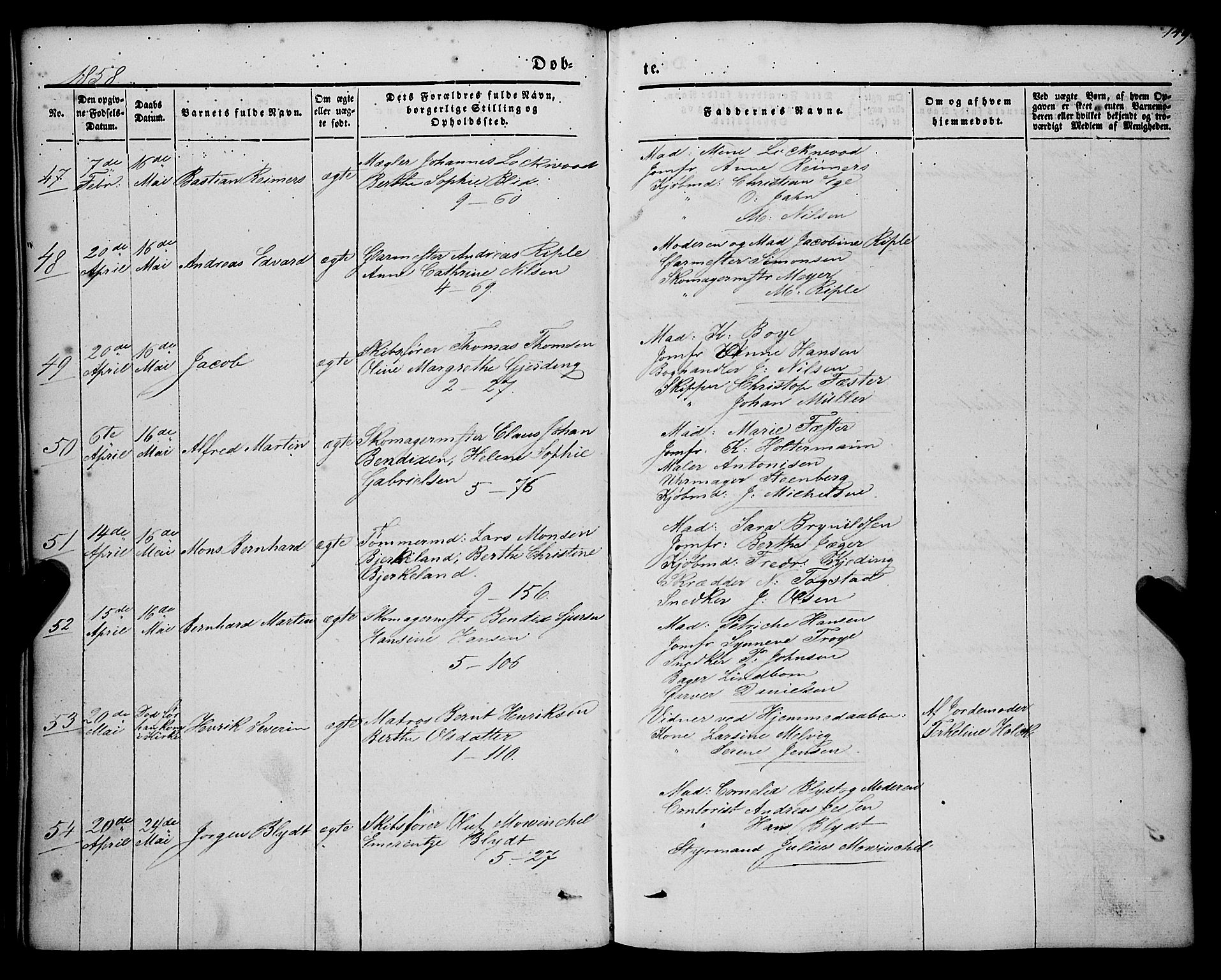 Nykirken Sokneprestembete, SAB/A-77101/H/Haa/L0014: Parish register (official) no. B 1, 1844-1858, p. 149