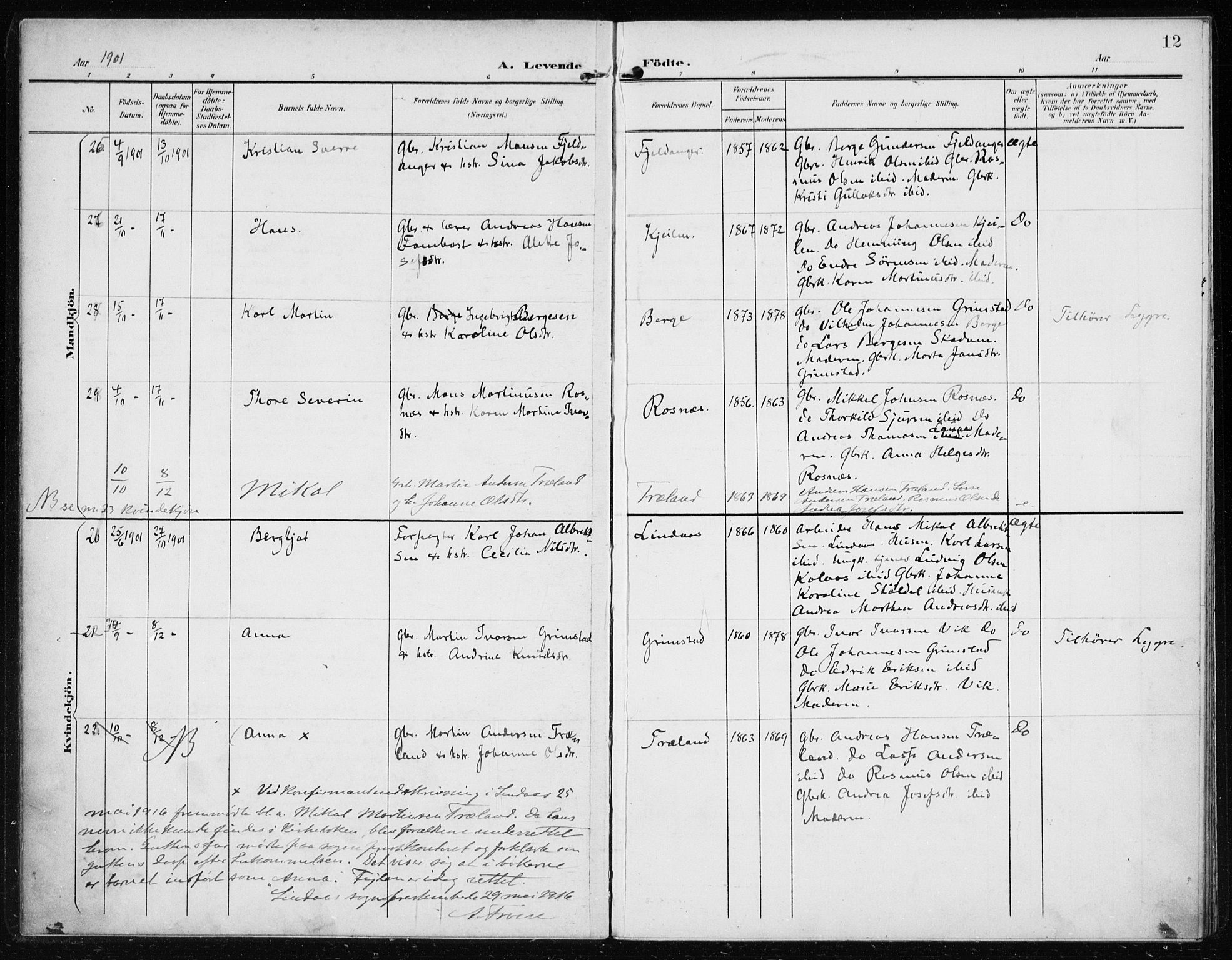 Lindås Sokneprestembete, AV/SAB-A-76701/H/Haa/Haab/L0002: Parish register (official) no. B 2, 1900-1912, p. 12