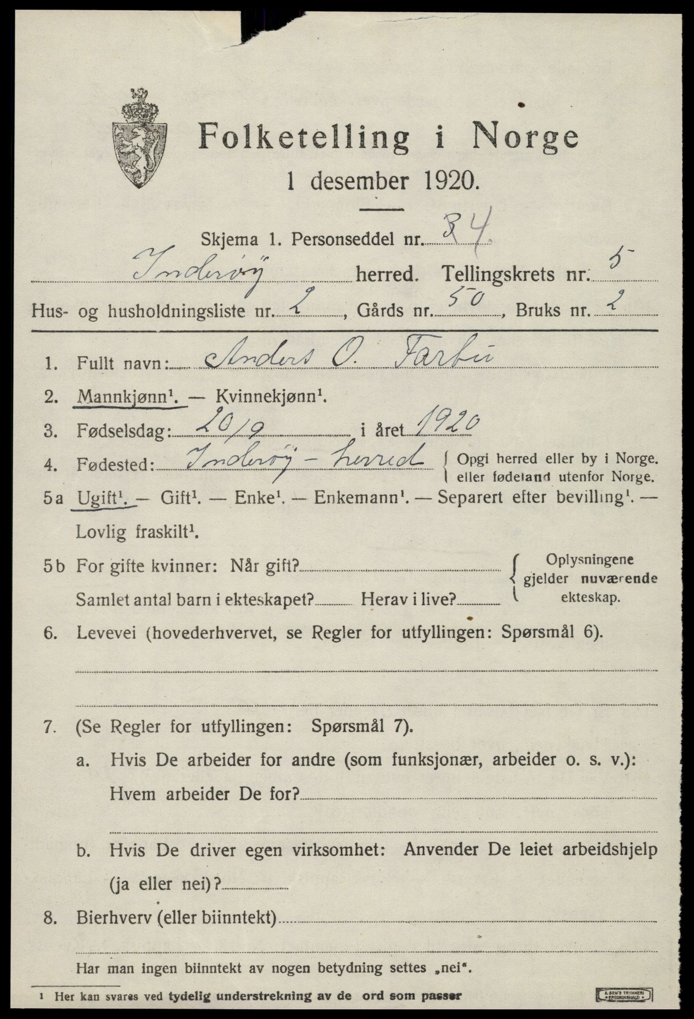 SAT, 1920 census for Inderøy, 1920, p. 4205