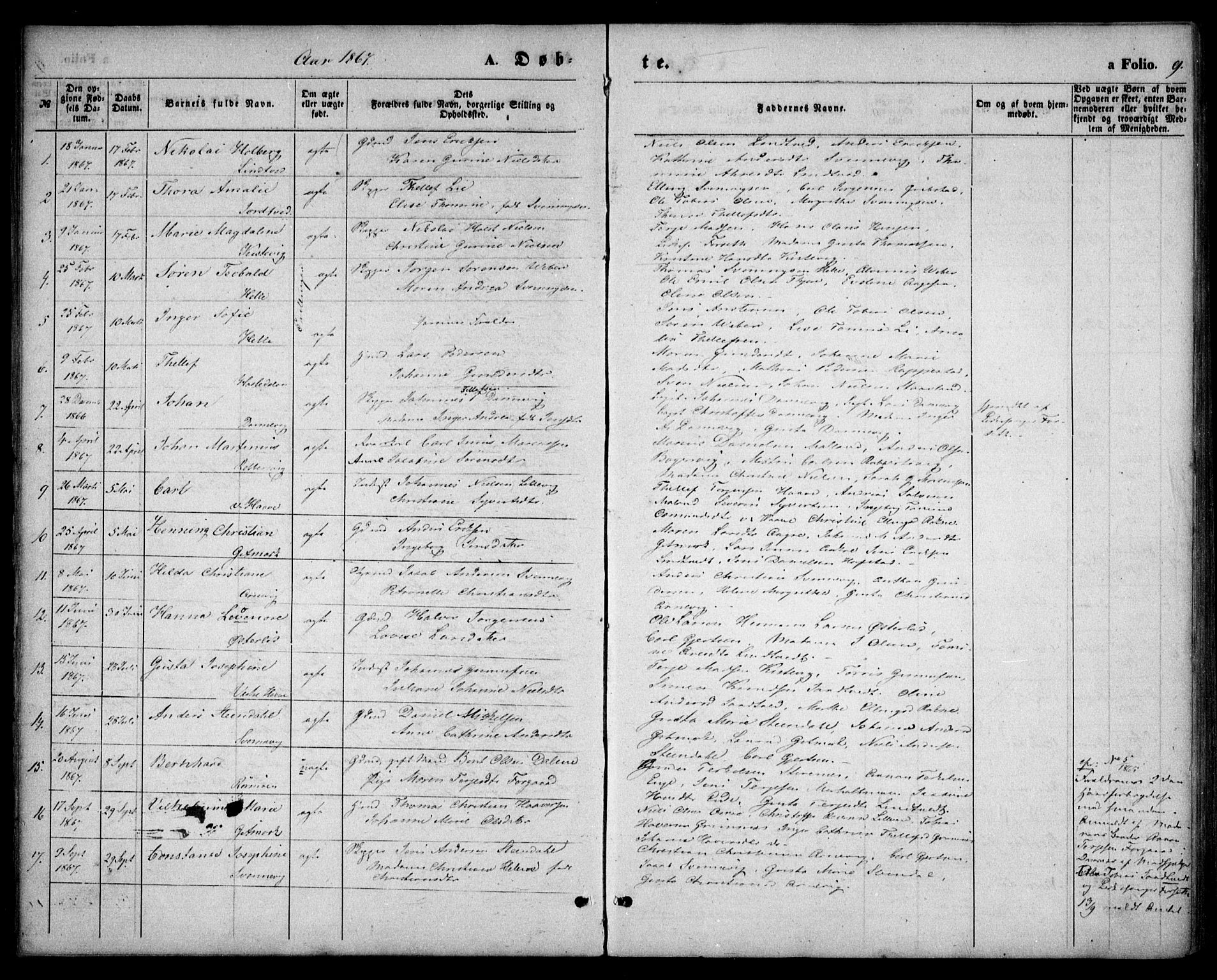 Hommedal sokneprestkontor, SAK/1111-0023/F/Fa/Faa/L0002: Parish register (official) no. A 2, 1861-1884, p. 9