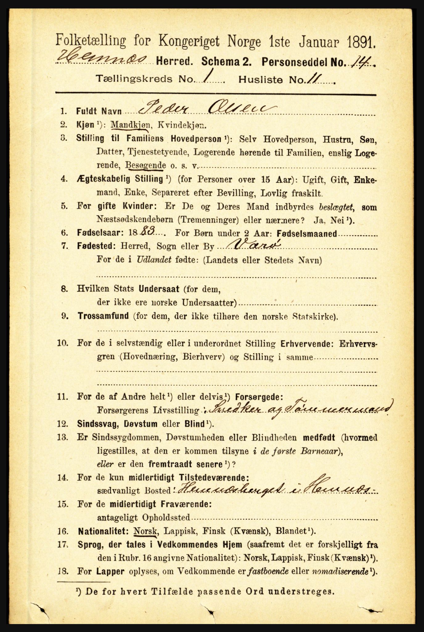 RA, 1891 census for 1832 Hemnes, 1891, p. 286