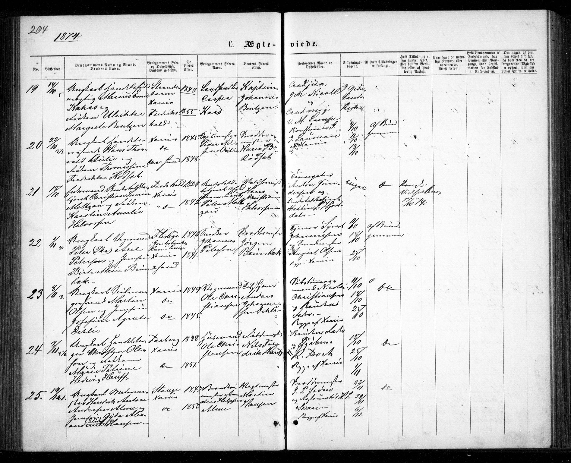 Garnisonsmenigheten Kirkebøker, SAO/A-10846/G/Ga/L0006: Parish register (copy) no. 6, 1860-1880, p. 204