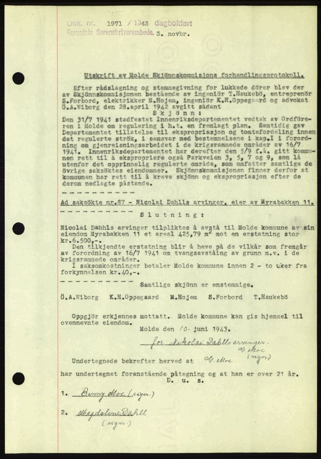 Romsdal sorenskriveri, AV/SAT-A-4149/1/2/2C: Mortgage book no. A15, 1943-1944, Diary no: : 1971/1943