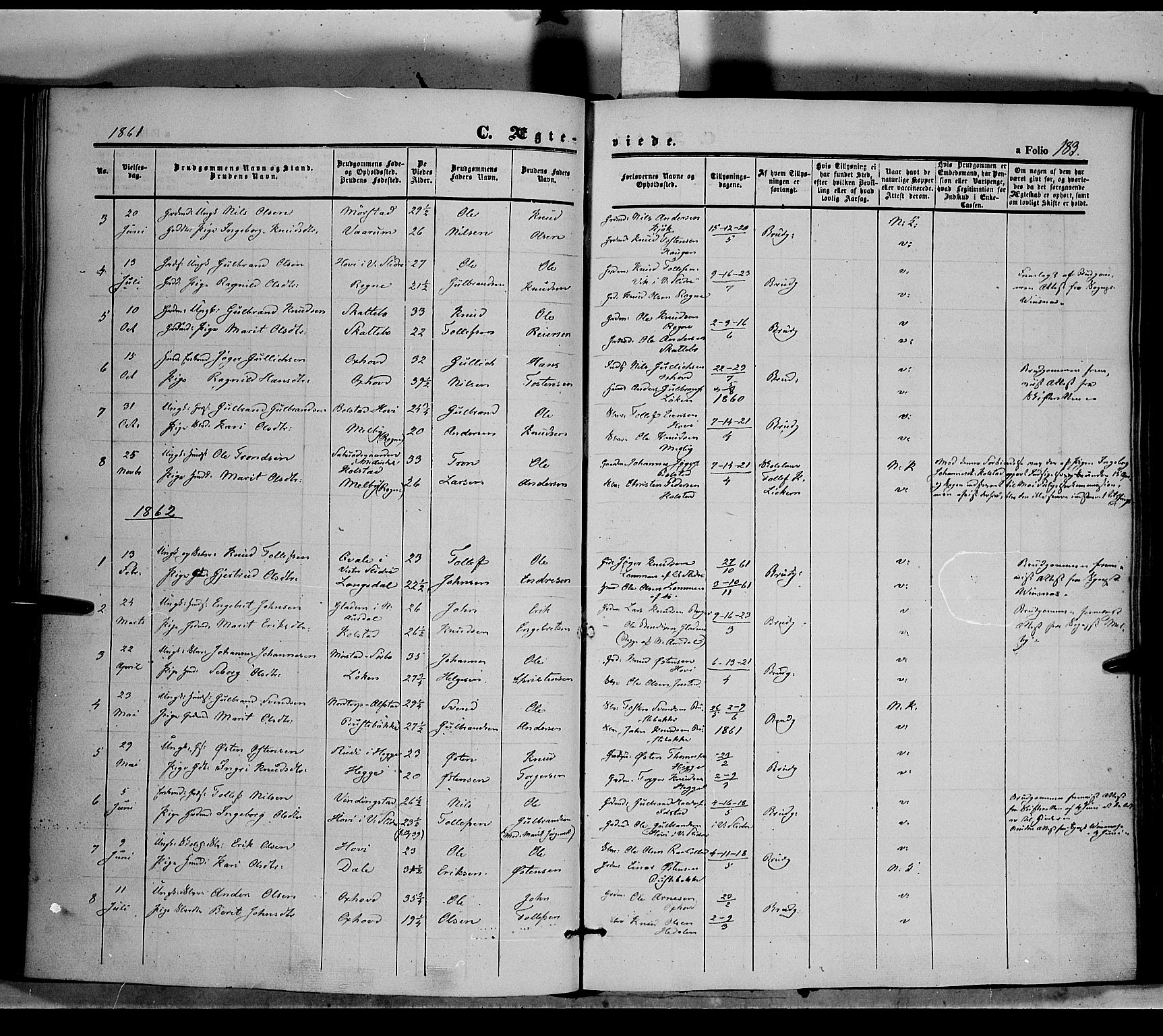 Øystre Slidre prestekontor, SAH/PREST-138/H/Ha/Haa/L0001: Parish register (official) no. 1, 1849-1874, p. 183