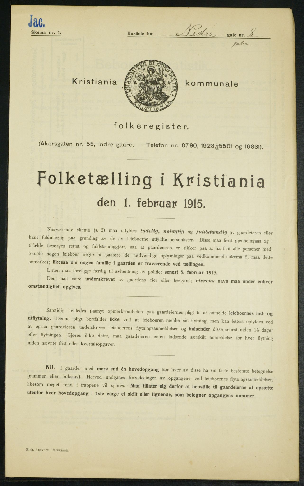 OBA, Municipal Census 1915 for Kristiania, 1915, p. 68612