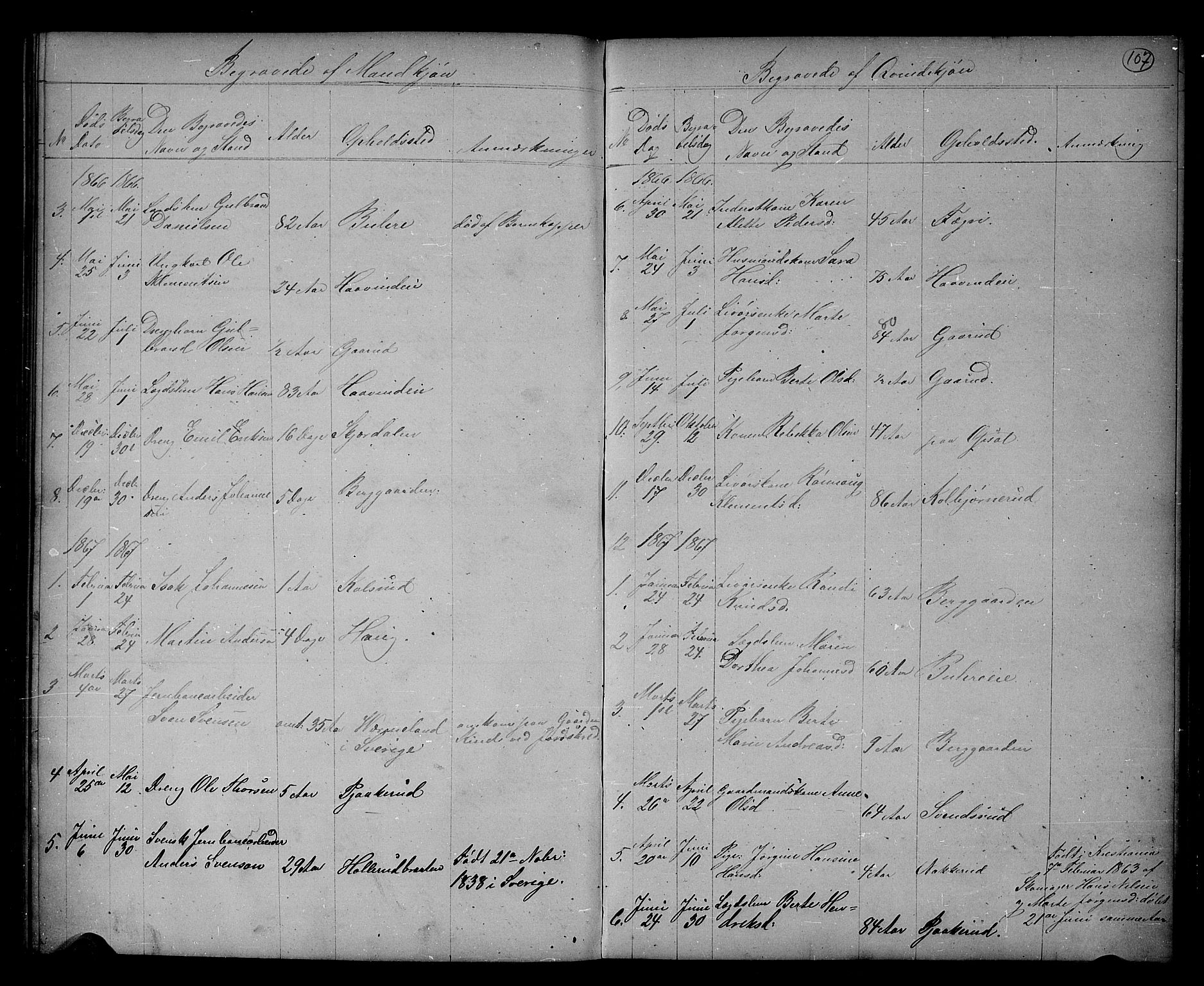 Hole kirkebøker, SAKO/A-228/G/Gb/L0001: Parish register (copy) no. II 1, 1859-1878, p. 107