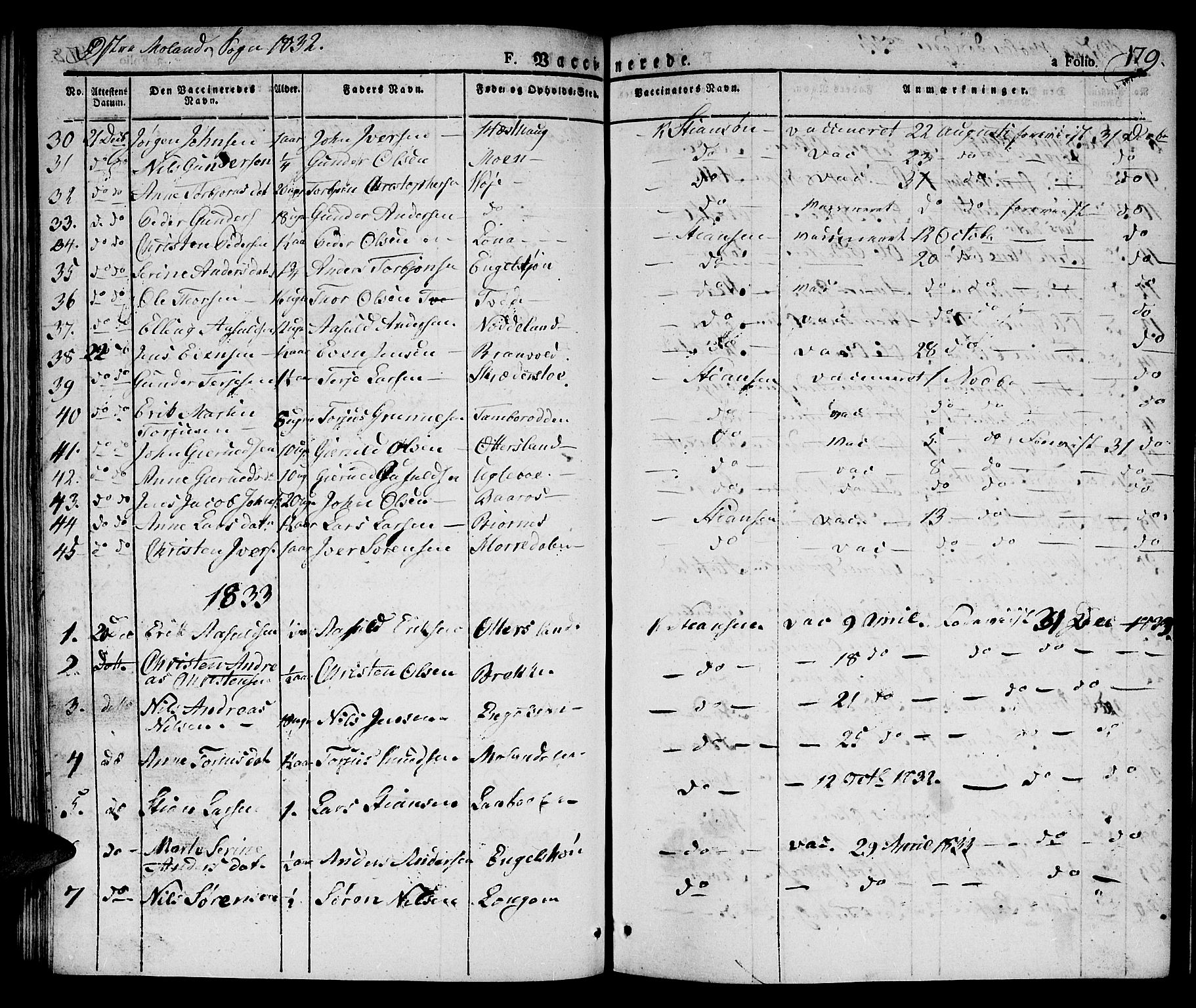 Austre Moland sokneprestkontor, AV/SAK-1111-0001/F/Fa/Faa/L0005: Parish register (official) no. A 5, 1825-1837, p. 179