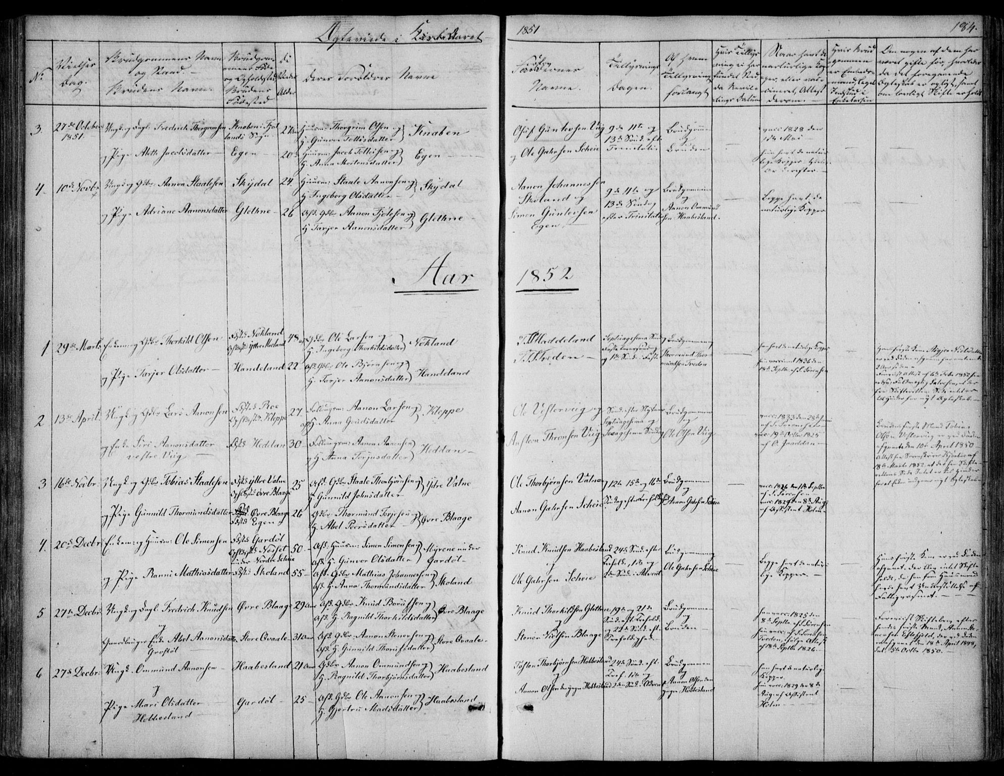 Hægebostad sokneprestkontor, AV/SAK-1111-0024/F/Fa/Fab/L0002: Parish register (official) no. A 2, 1836-1872, p. 184