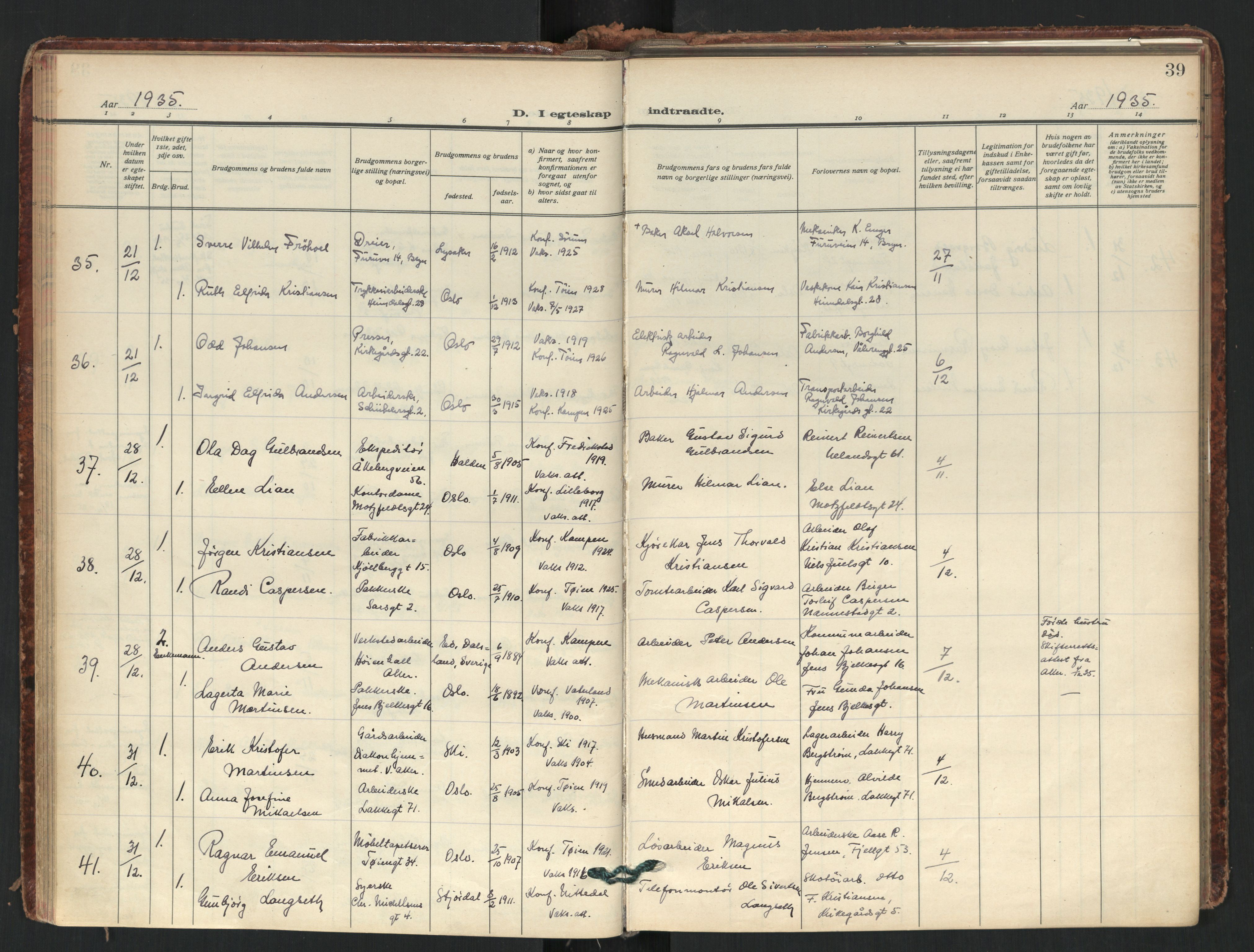 Tøyen prestekontor Kirkebøker, AV/SAO-A-10167a/F/Fa/L0006: Parish register (official) no. I 6, 1931-1966, p. 39