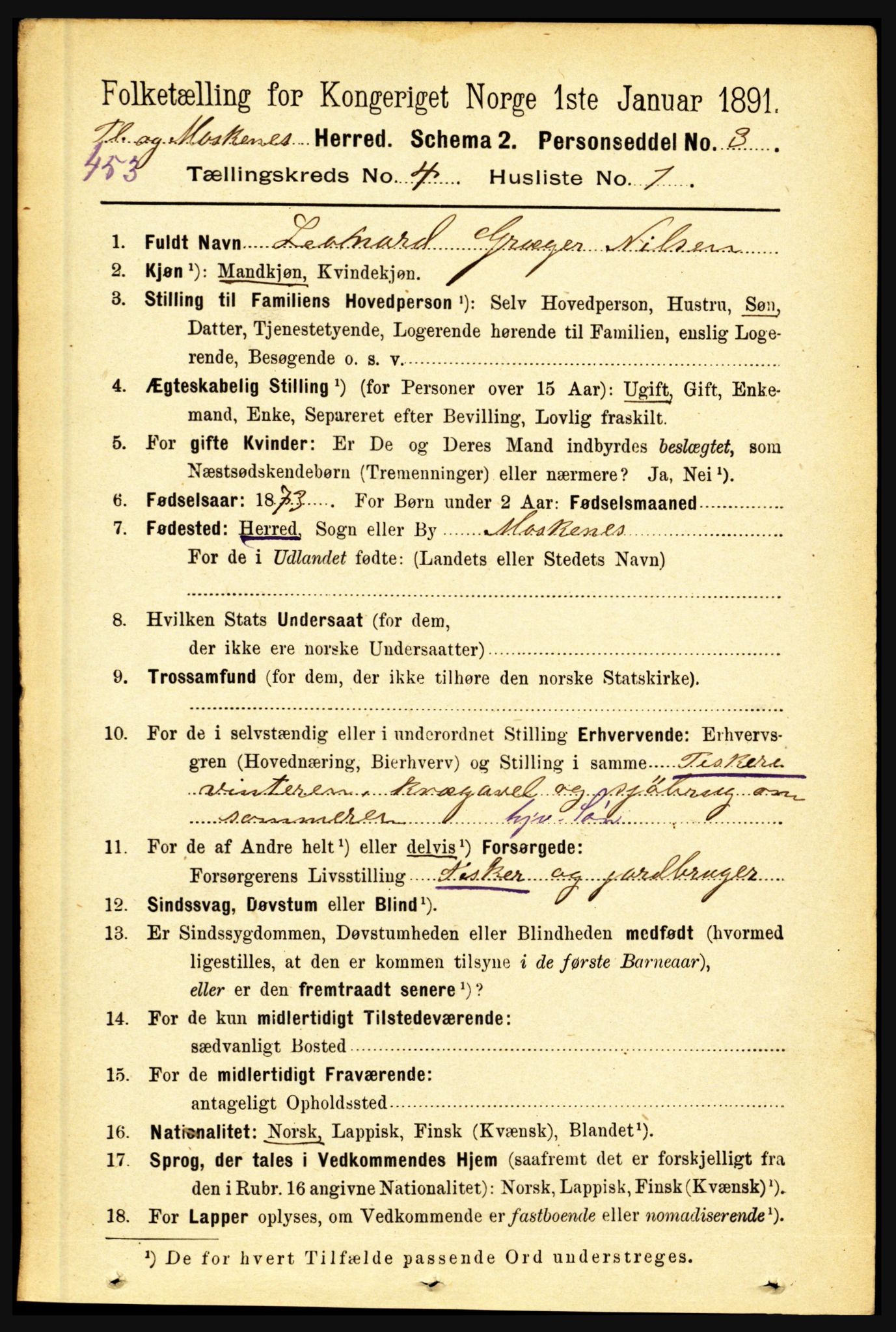 RA, 1891 census for 1859 Flakstad, 1891, p. 1863