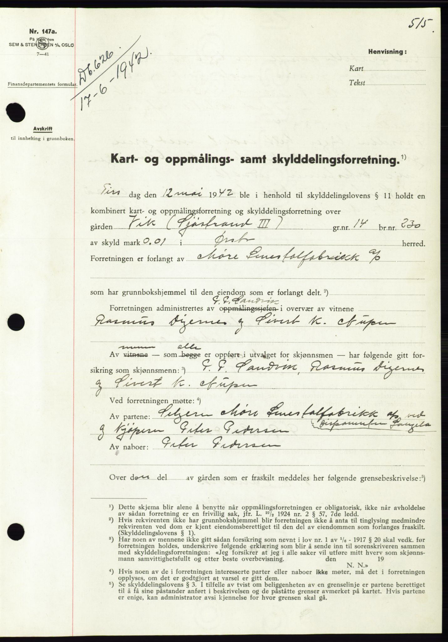 Søre Sunnmøre sorenskriveri, AV/SAT-A-4122/1/2/2C/L0073: Mortgage book no. 67, 1941-1942, Diary no: : 626/1942