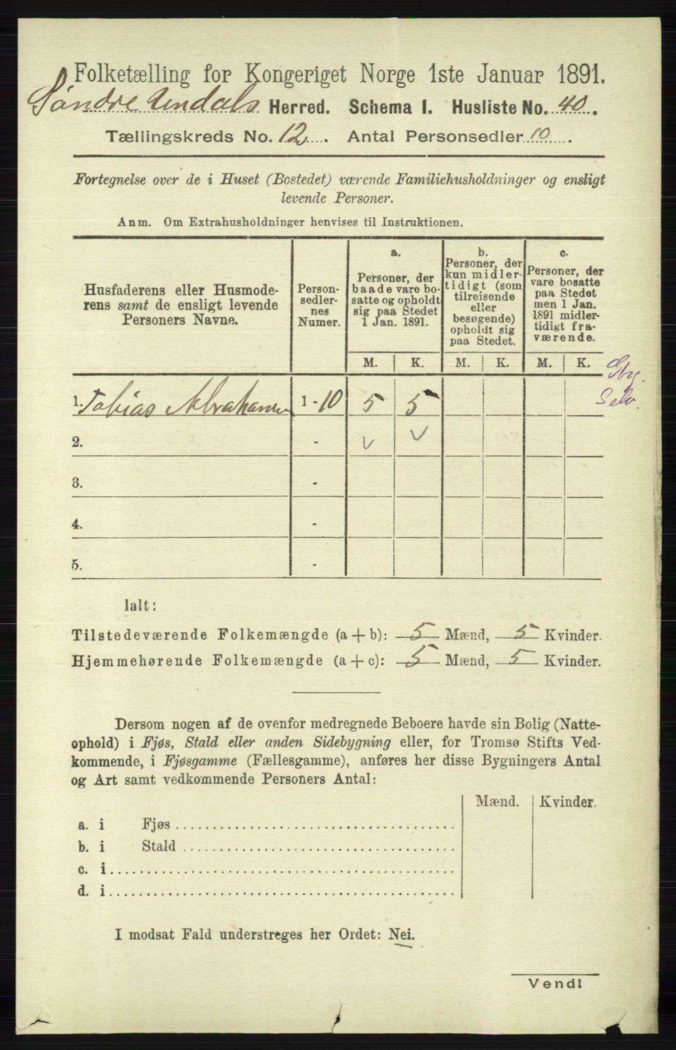 RA, 1891 census for 1029 Sør-Audnedal, 1891, p. 5496