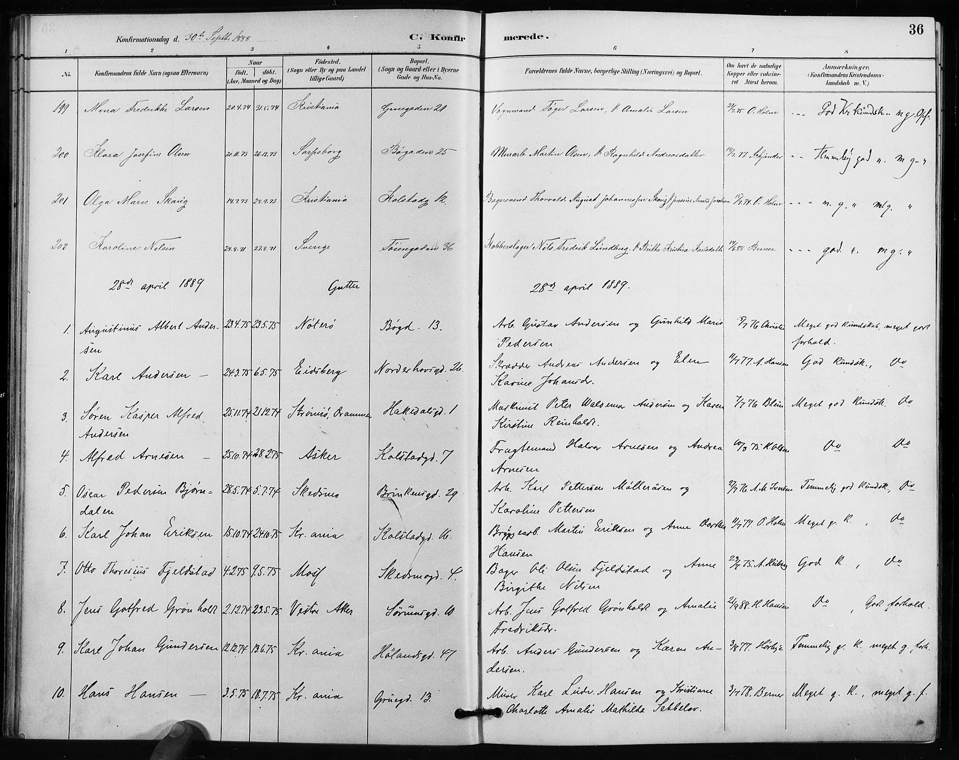 Kampen prestekontor Kirkebøker, SAO/A-10853/F/Fa/L0004: Parish register (official) no. I 4, 1885-1892, p. 36