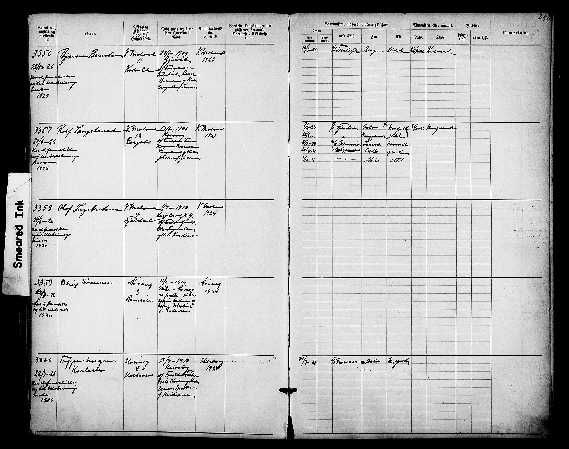 Lillesand mønstringskrets, AV/SAK-2031-0014/F/Fa/L0003: Annotasjonsrulle nr 1911-3489 med register, W-9, 1891-1932, p. 331