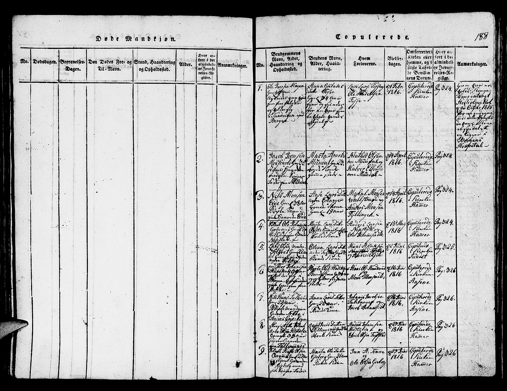 Hamre sokneprestembete, AV/SAB-A-75501/H/Ha/Hab: Parish register (copy) no. A 1, 1816-1826, p. 188