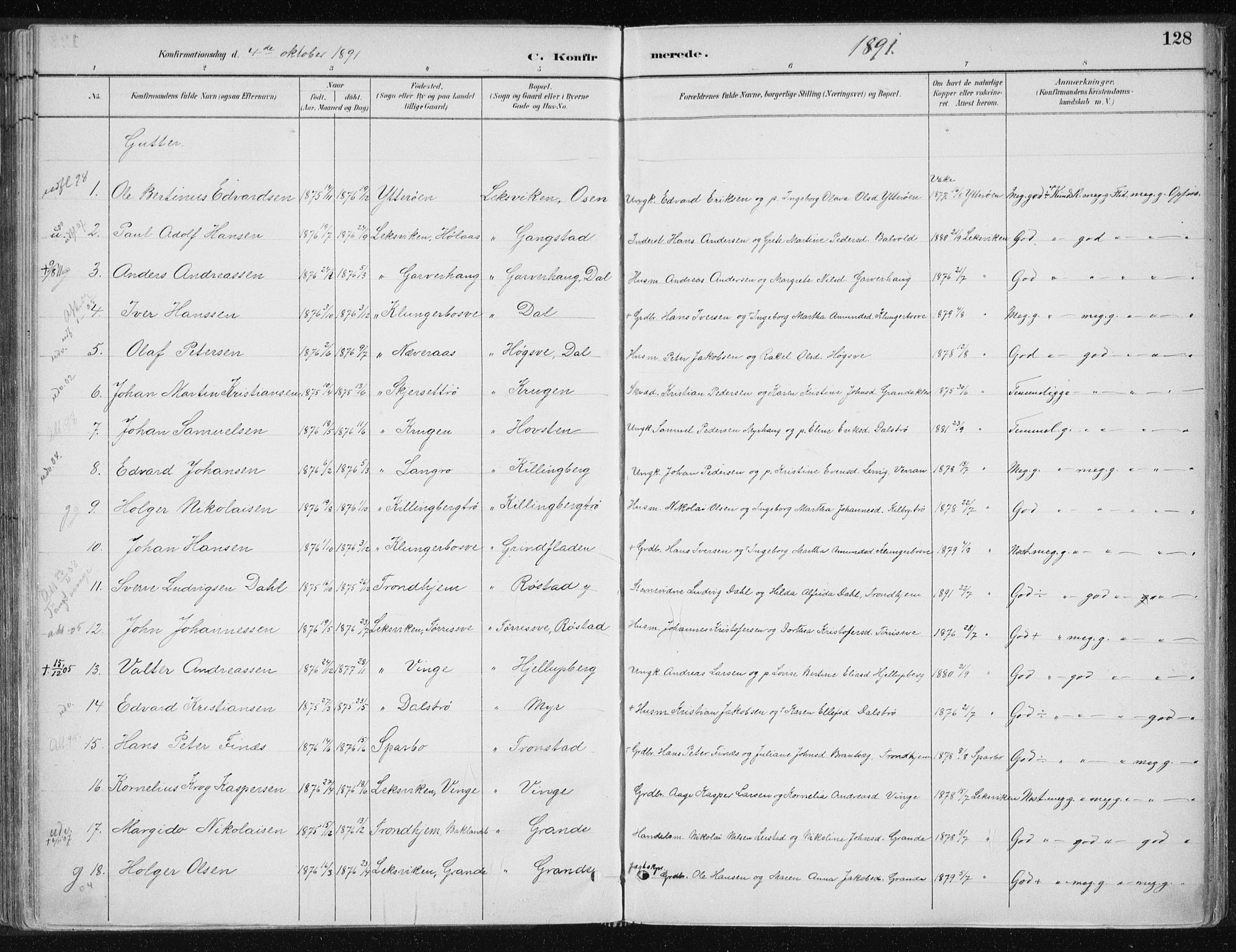 Ministerialprotokoller, klokkerbøker og fødselsregistre - Nord-Trøndelag, SAT/A-1458/701/L0010: Parish register (official) no. 701A10, 1883-1899, p. 128