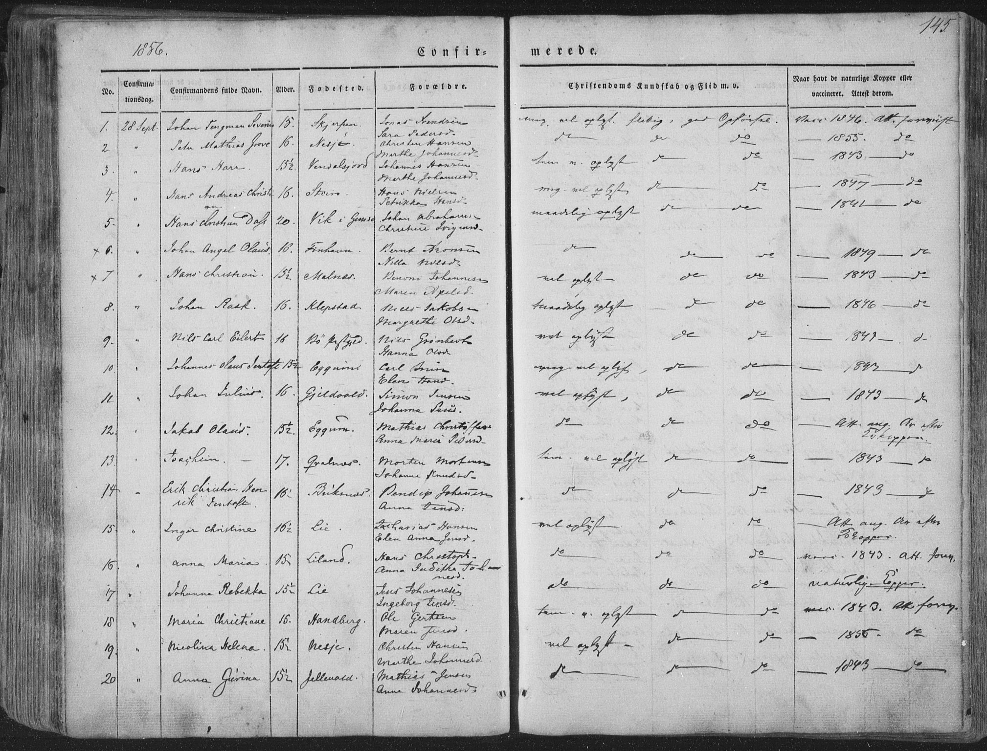 Ministerialprotokoller, klokkerbøker og fødselsregistre - Nordland, SAT/A-1459/880/L1131: Parish register (official) no. 880A05, 1844-1868, p. 145