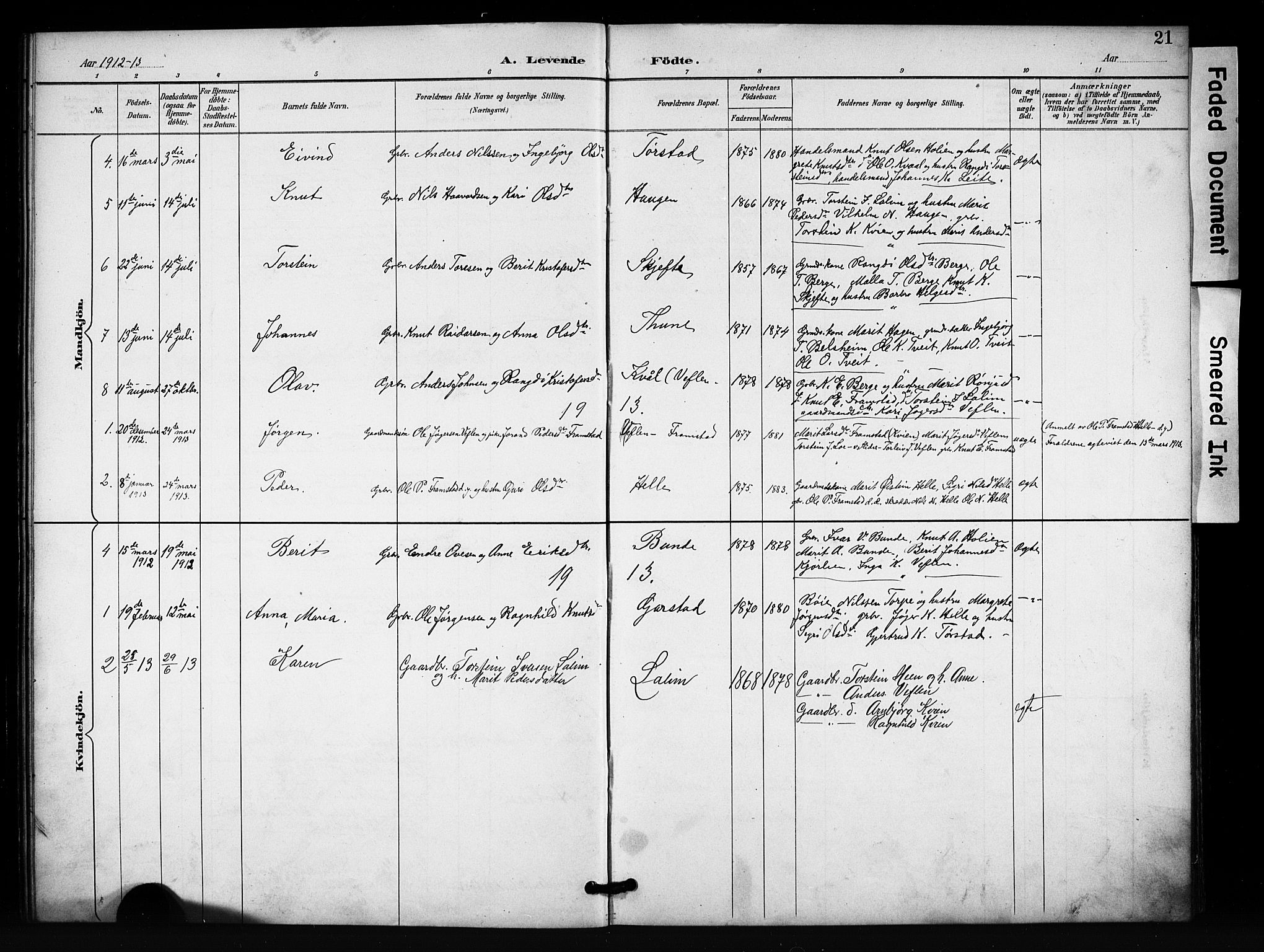 Vang prestekontor, Valdres, SAH/PREST-140/H/Hb/L0007: Parish register (copy) no. 7, 1893-1924, p. 21