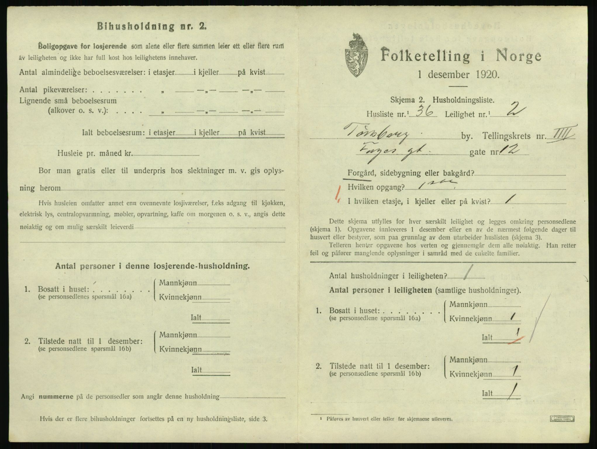 SAKO, 1920 census for Tønsberg, 1920, p. 3517