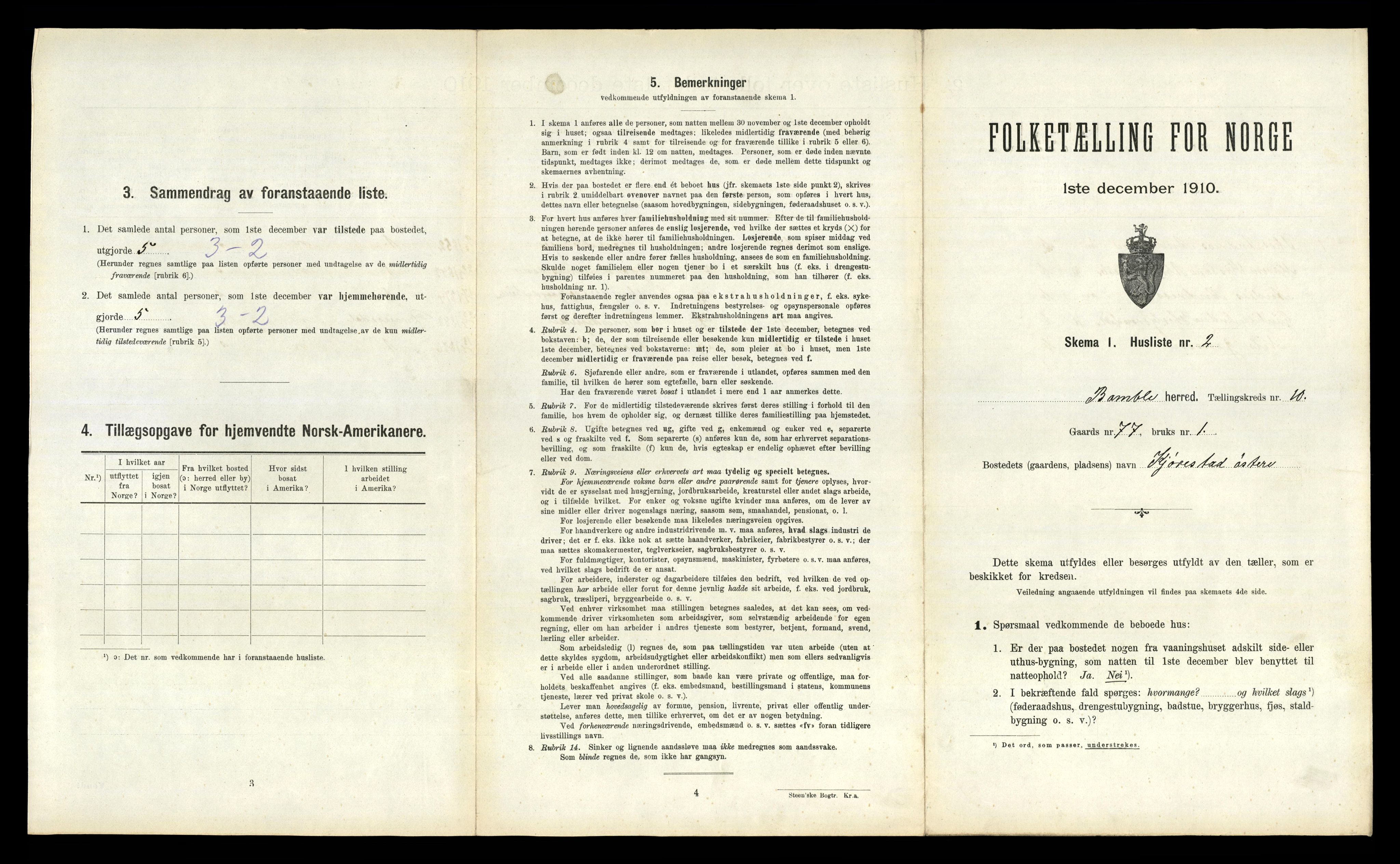 RA, 1910 census for Bamble, 1910, p. 1336