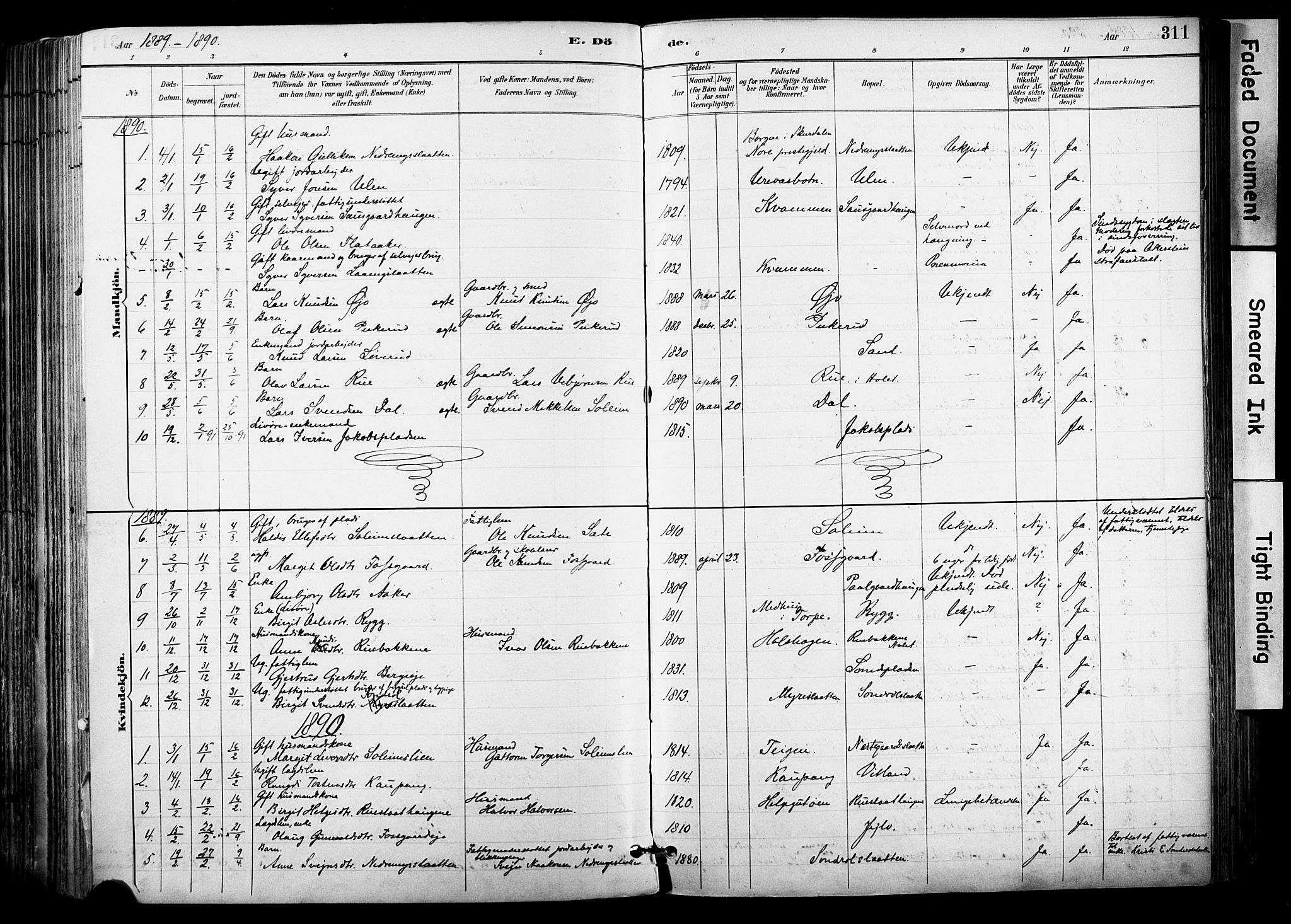 Hol kirkebøker, SAKO/A-227/F/Fa/L0003: Parish register (official) no. I 3, 1887-1918, p. 311