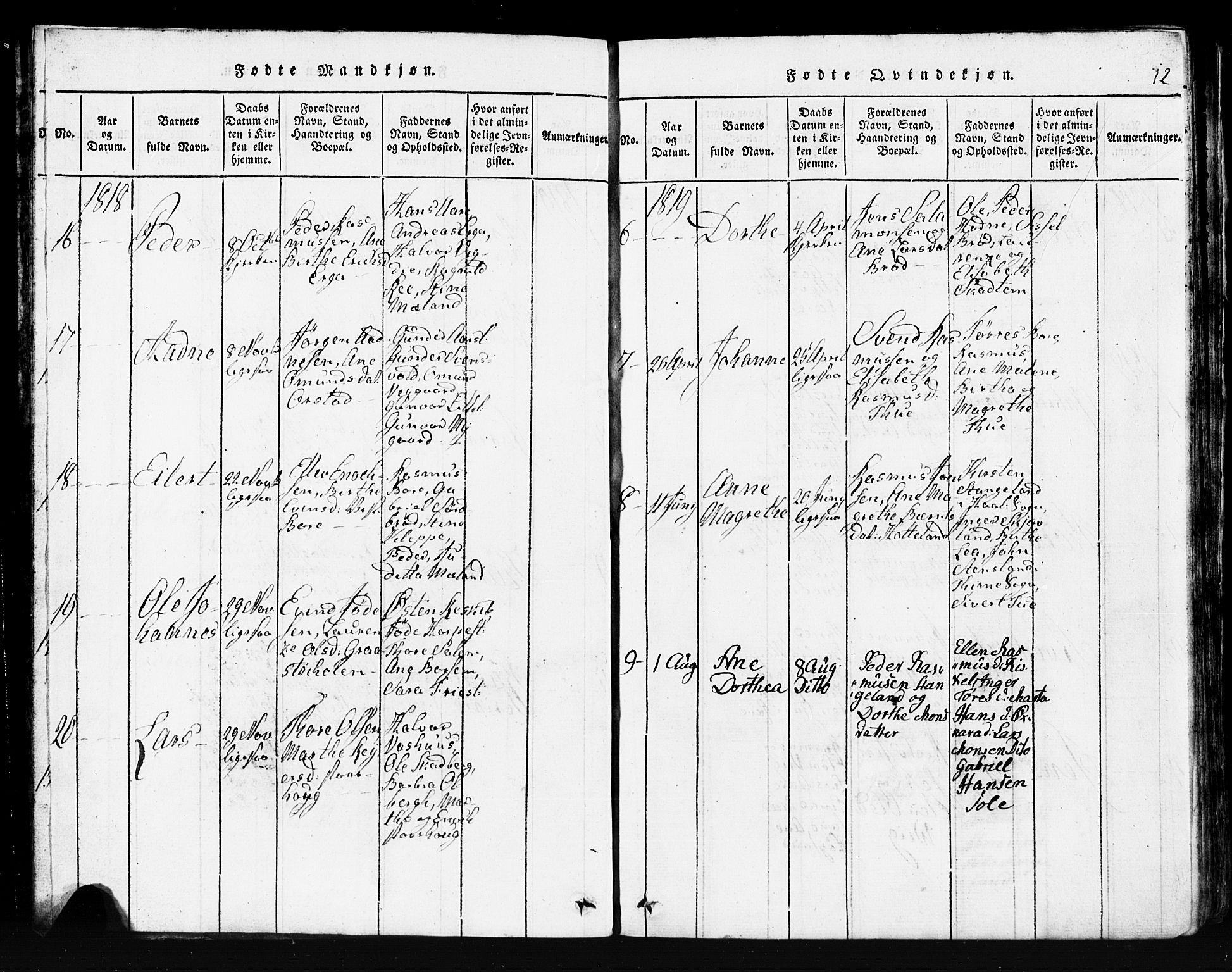 Klepp sokneprestkontor, SAST/A-101803/001/3/30BB/L0001: Parish register (copy) no.  B 1, 1816-1859, p. 12