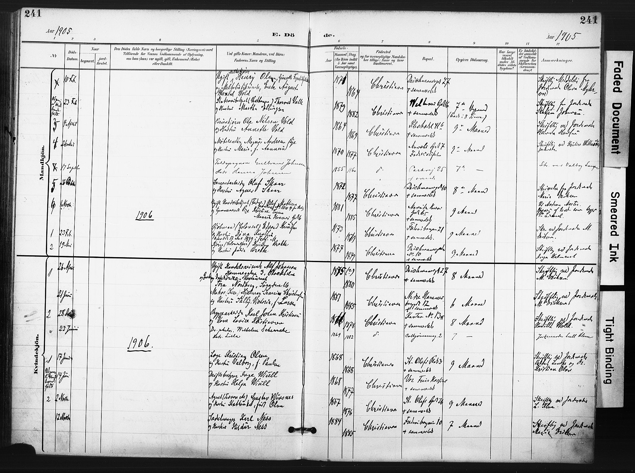 Trefoldighet prestekontor Kirkebøker, SAO/A-10882/F/Fd/L0004: Parish register (official) no. IV 4, 1897-1912, p. 241