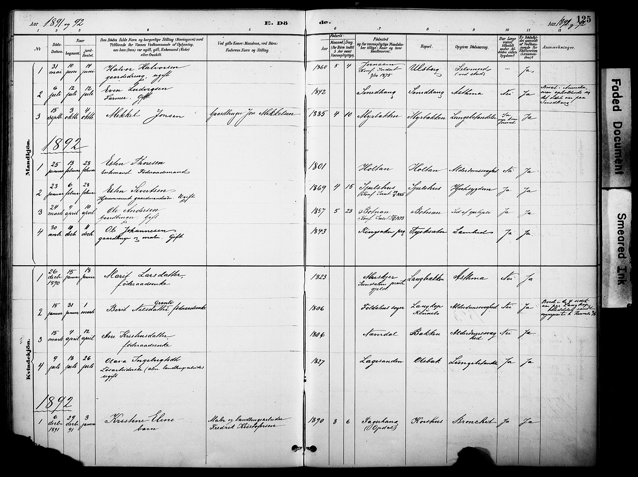 Kvikne prestekontor, SAH/PREST-064/H/Ha/Haa/L0007: Parish register (official) no. 7, 1887-1911, p. 125