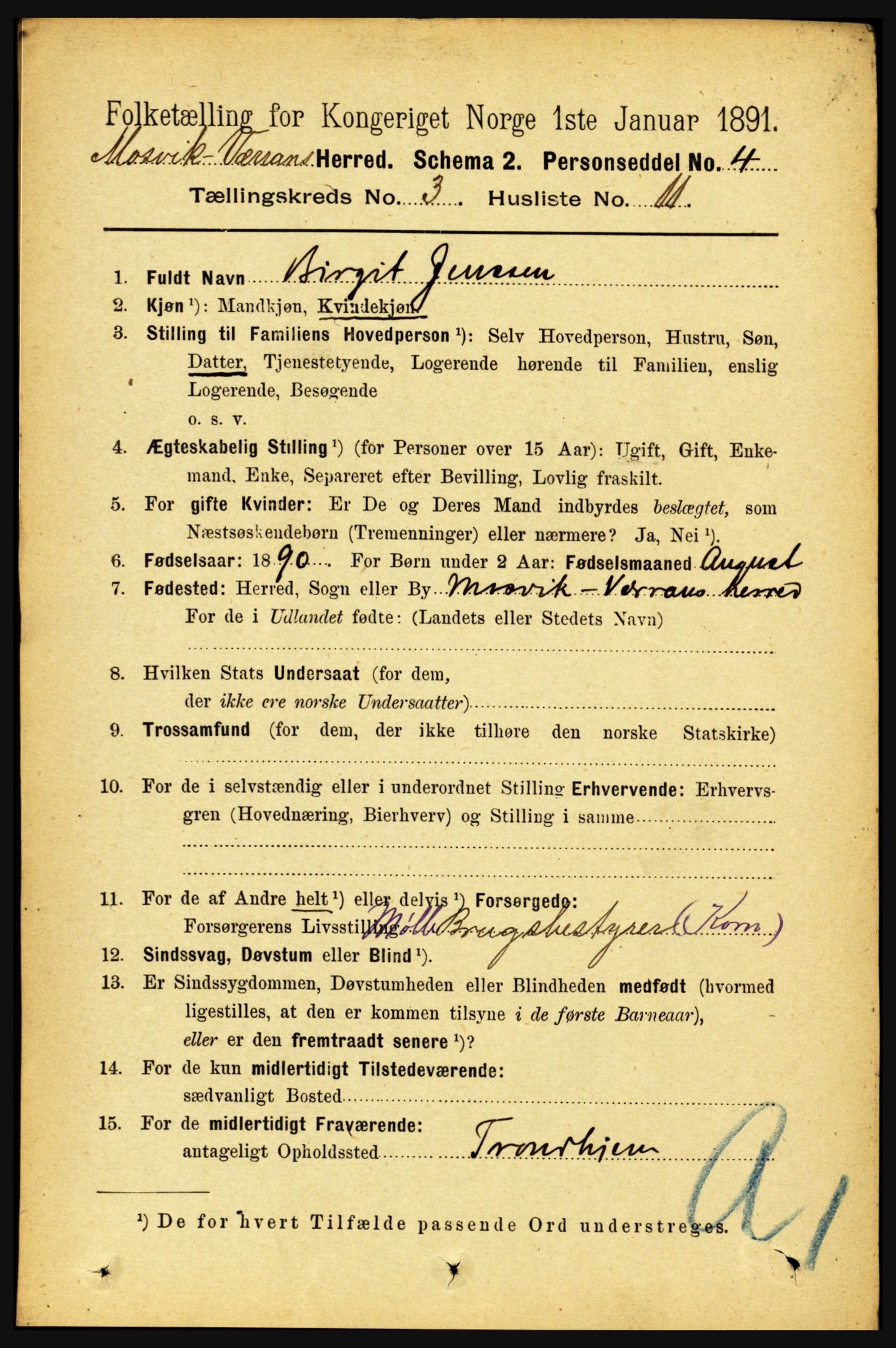 RA, 1891 census for 1723 Mosvik og Verran, 1891, p. 988