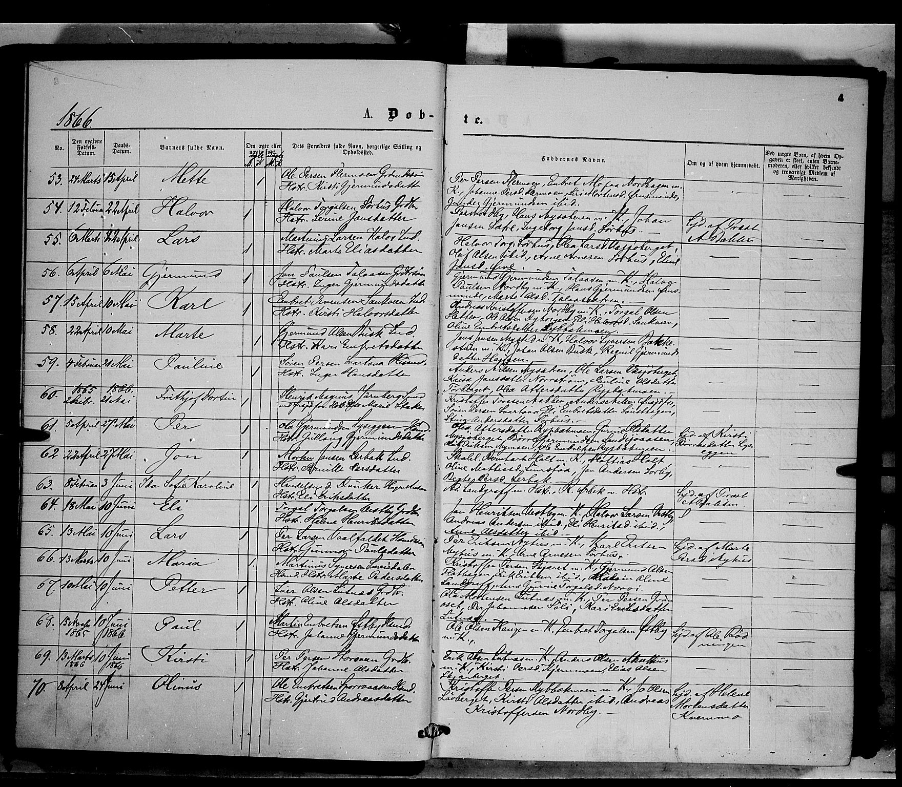 Trysil prestekontor, AV/SAH-PREST-046/H/Ha/Haa/L0006: Parish register (official) no. 6, 1866-1873, p. 4