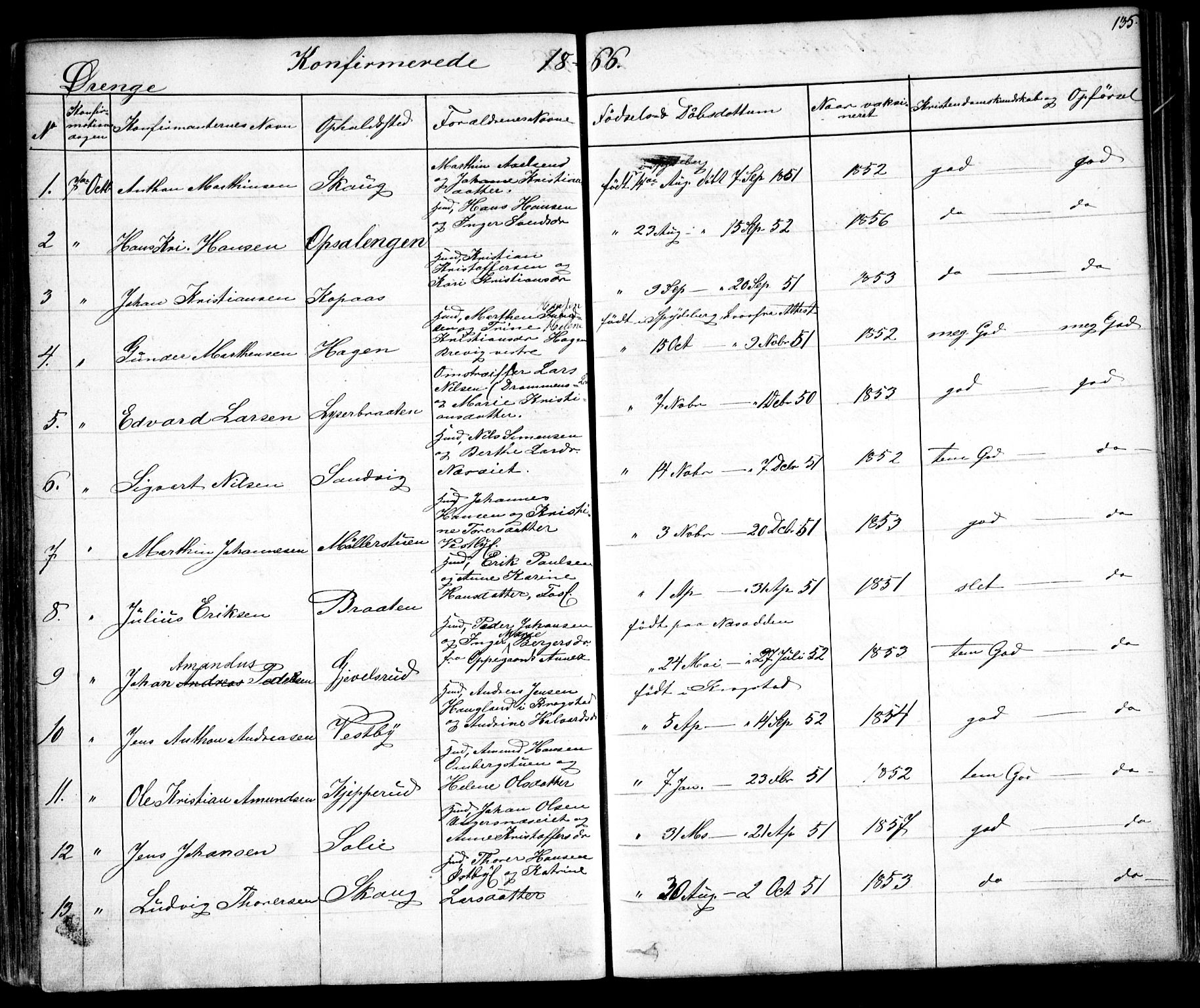Enebakk prestekontor Kirkebøker, SAO/A-10171c/F/Fa/L0010: Parish register (official) no. I 10, 1829-1876, p. 135