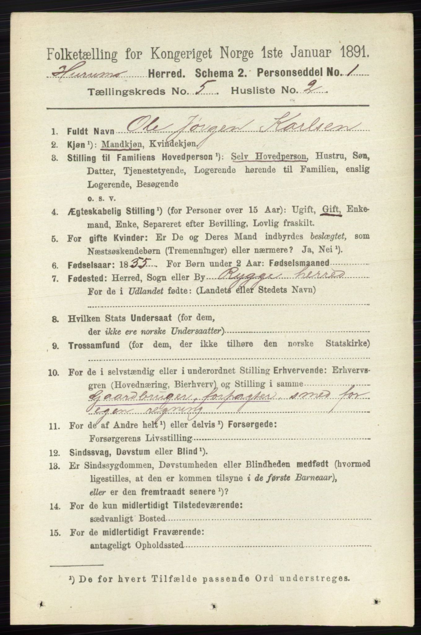 RA, 1891 census for 0628 Hurum, 1891, p. 1403