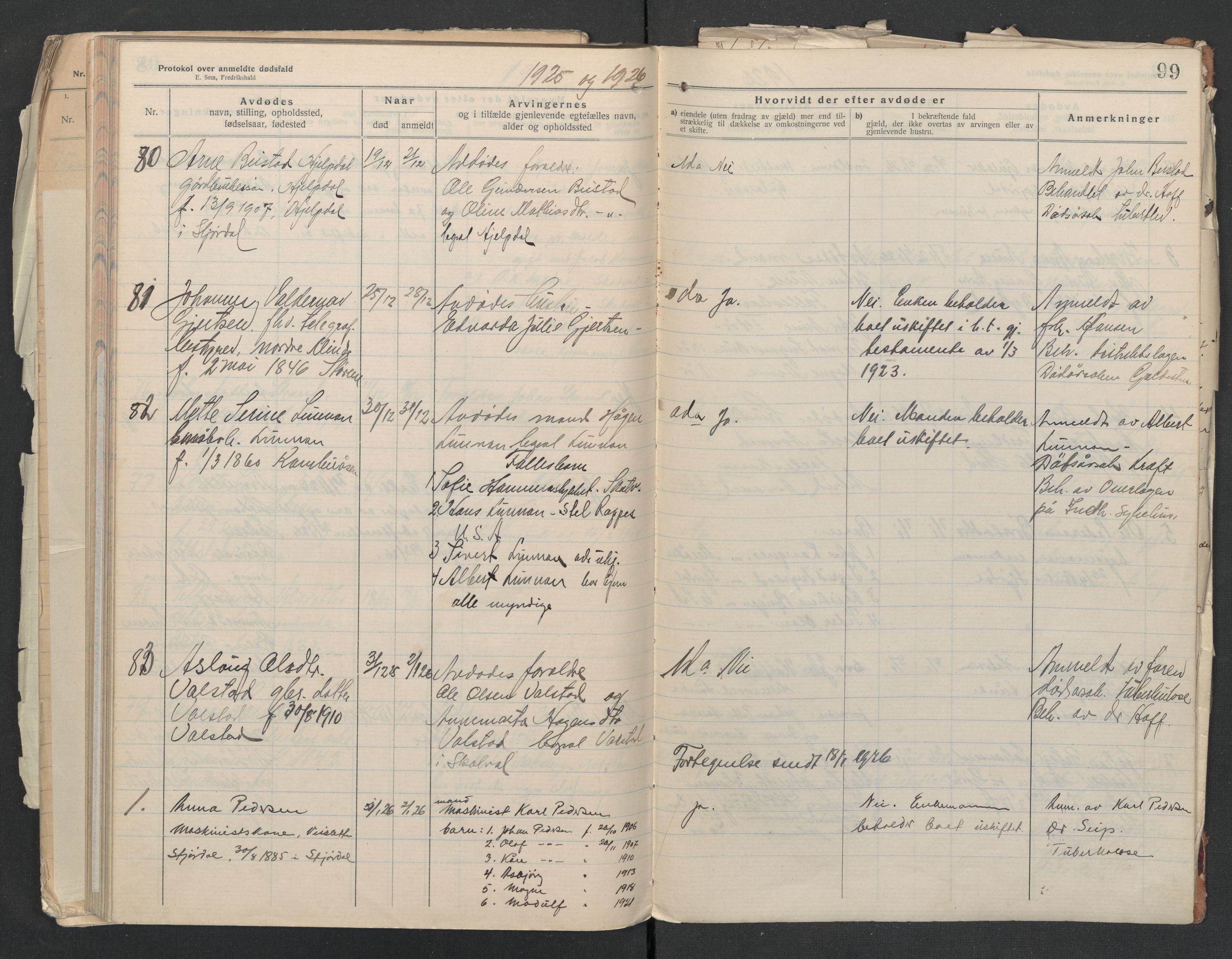 Nedre Stjørdal lensmannskontor, AV/SAT-A-1044/02/L0005: 2.01.05 Dødsfallsprotokoller, 1921-1928, p. 99