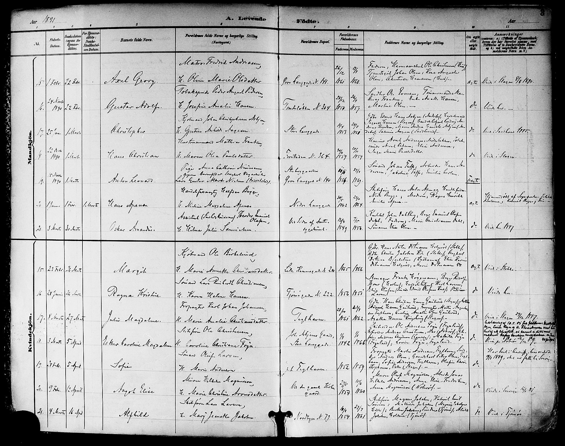 Tønsberg kirkebøker, AV/SAKO-A-330/F/Fa/L0012: Parish register (official) no. I 12, 1891-1899, p. 3