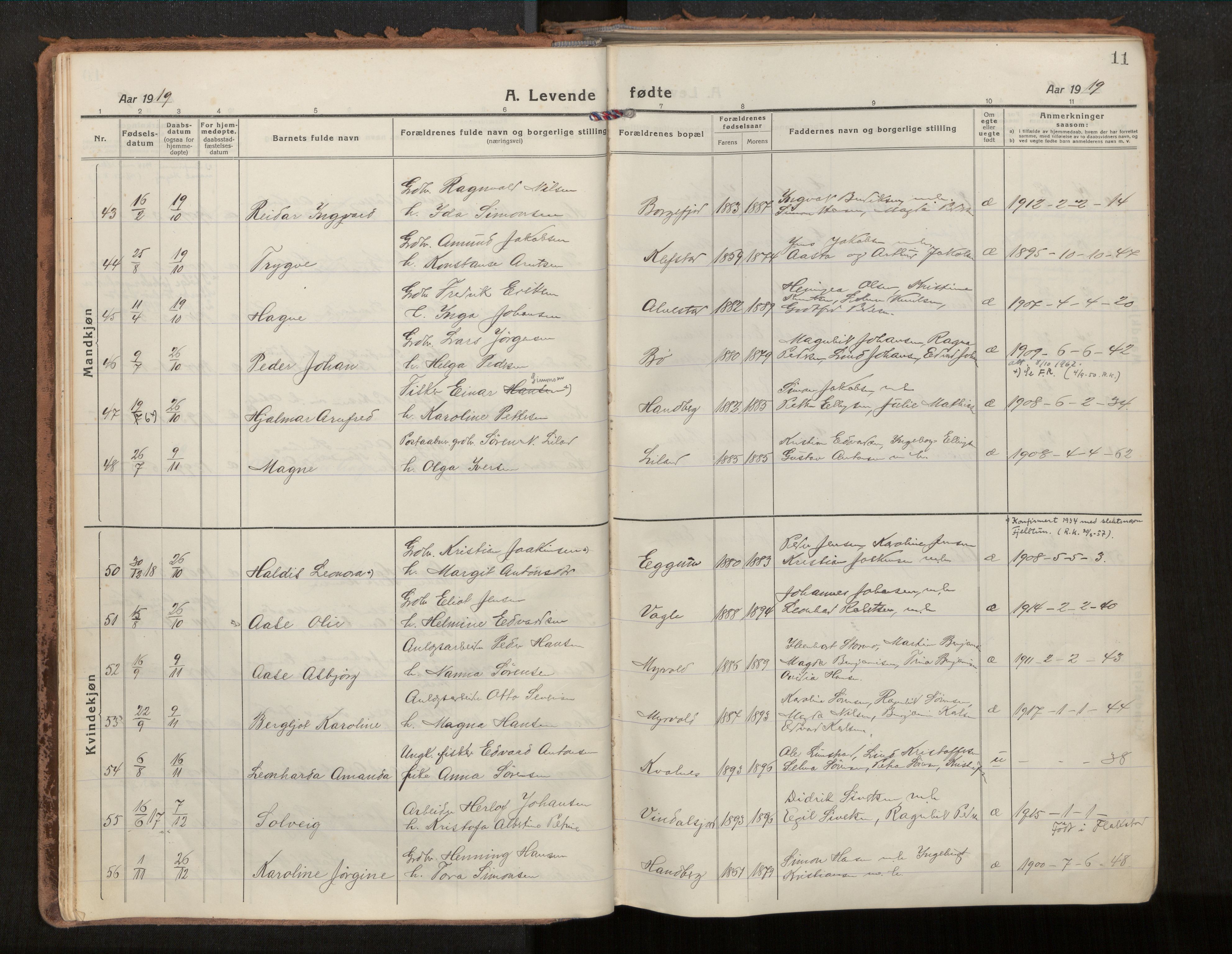 Ministerialprotokoller, klokkerbøker og fødselsregistre - Nordland, SAT/A-1459/880/L1136: Parish register (official) no. 880A10, 1919-1927, p. 11