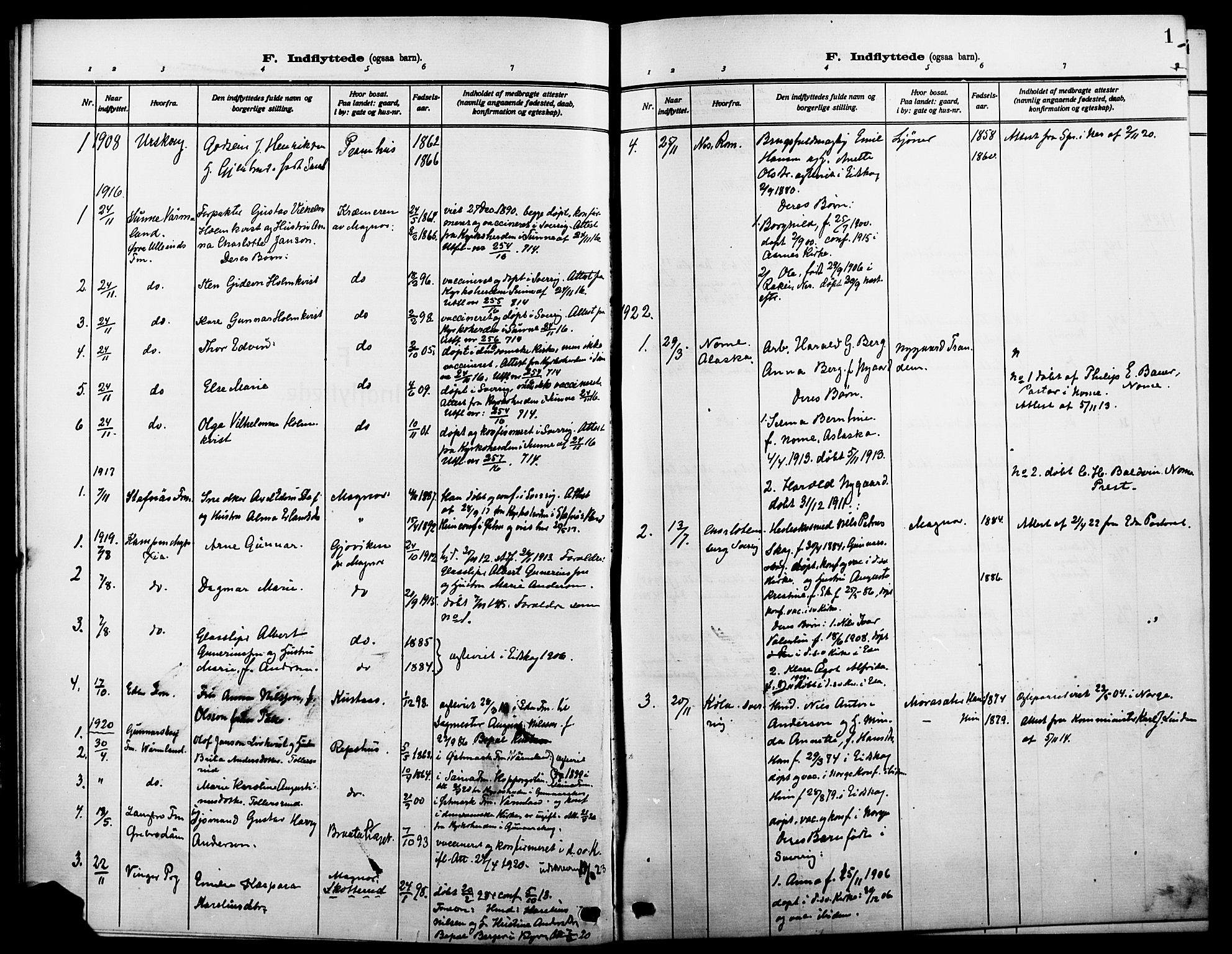 Eidskog prestekontor, AV/SAH-PREST-026/H/Ha/Haa/L0005: Parish register (official) no. 5, 1908-1925, p. 1