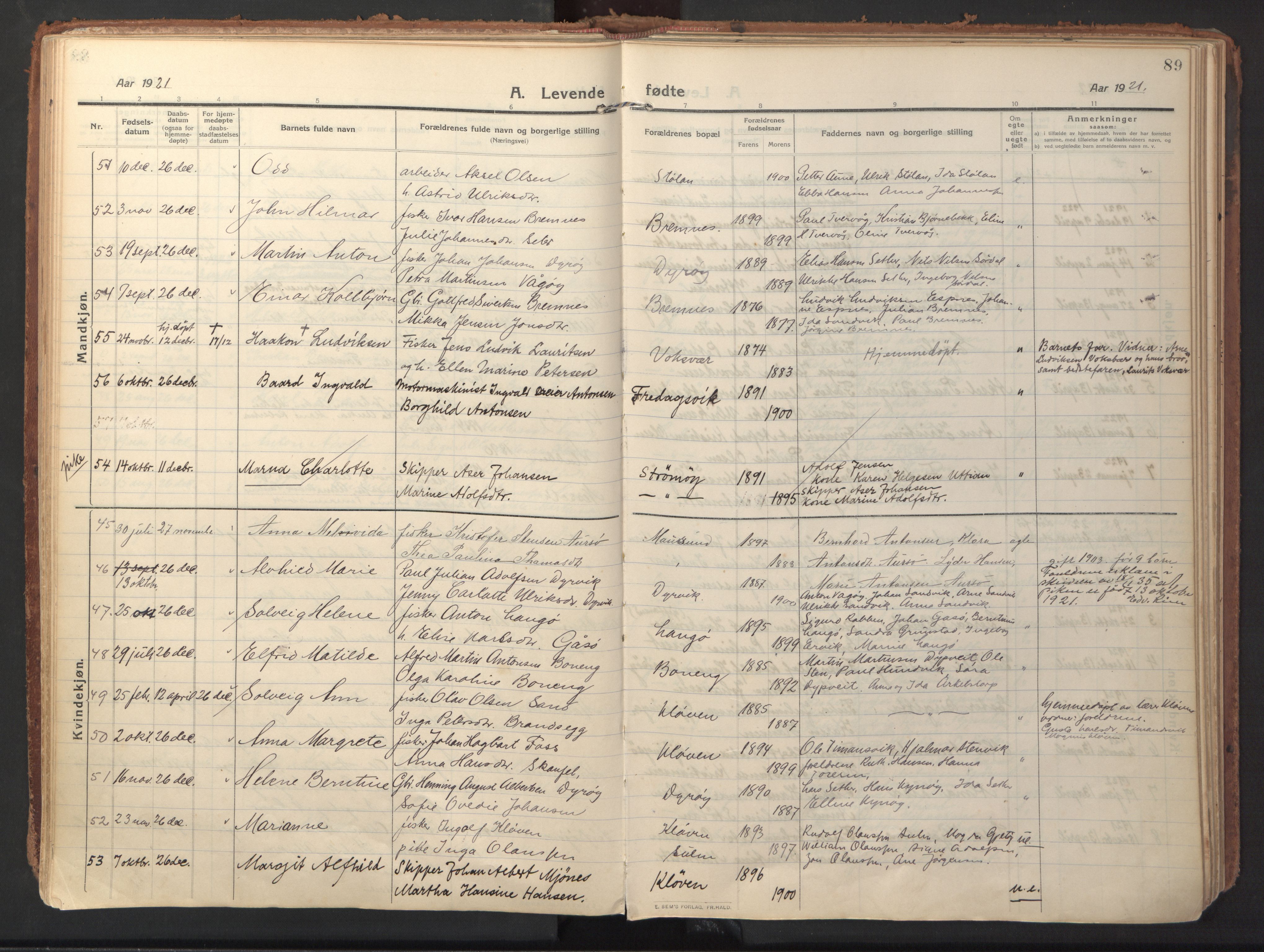 Ministerialprotokoller, klokkerbøker og fødselsregistre - Sør-Trøndelag, SAT/A-1456/640/L0581: Parish register (official) no. 640A06, 1910-1924, p. 89
