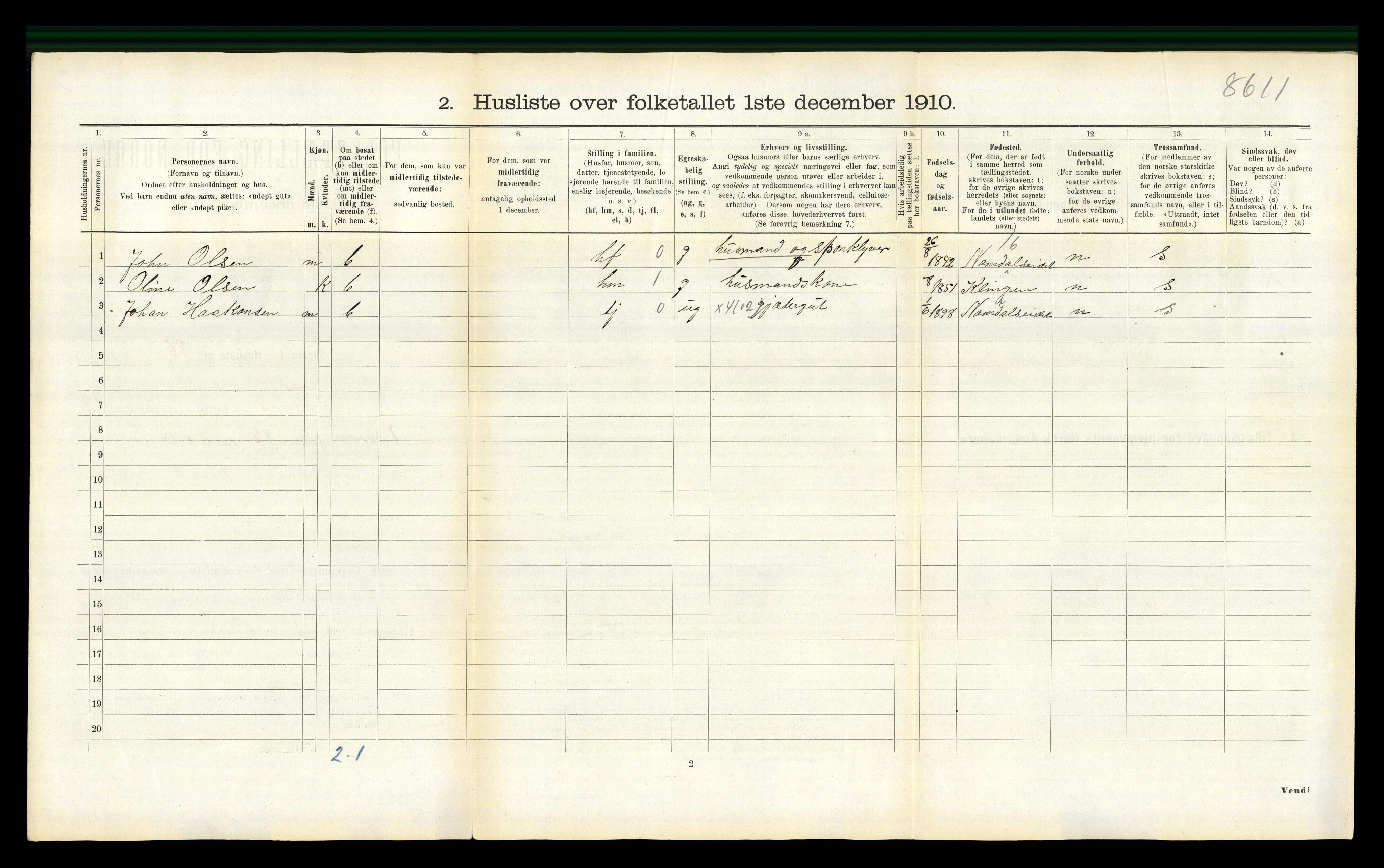 RA, 1910 census for Fosnes, 1910, p. 828