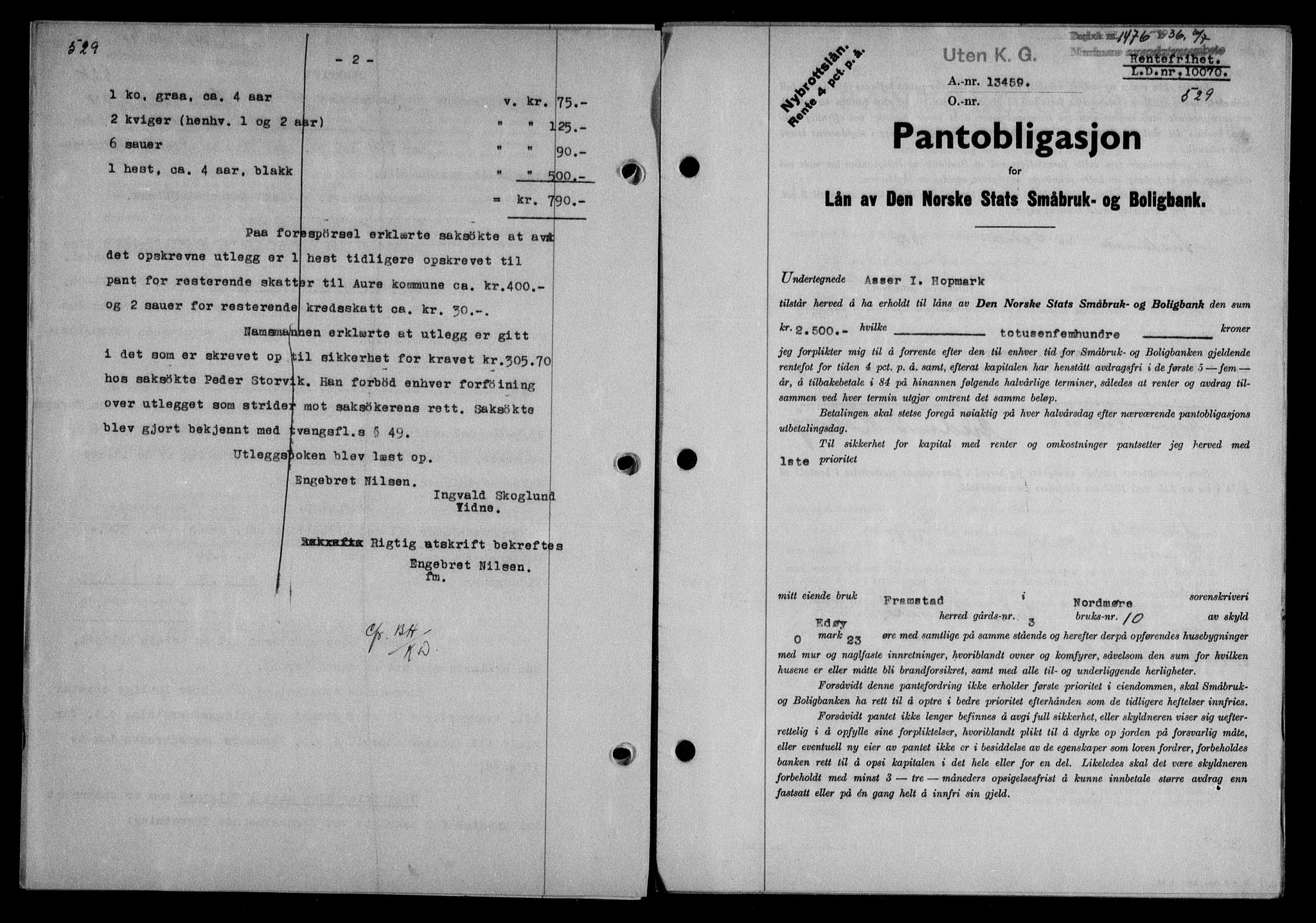 Nordmøre sorenskriveri, AV/SAT-A-4132/1/2/2Ca/L0088: Mortgage book no. 78, 1936-1936, Diary no: : 1476/1936