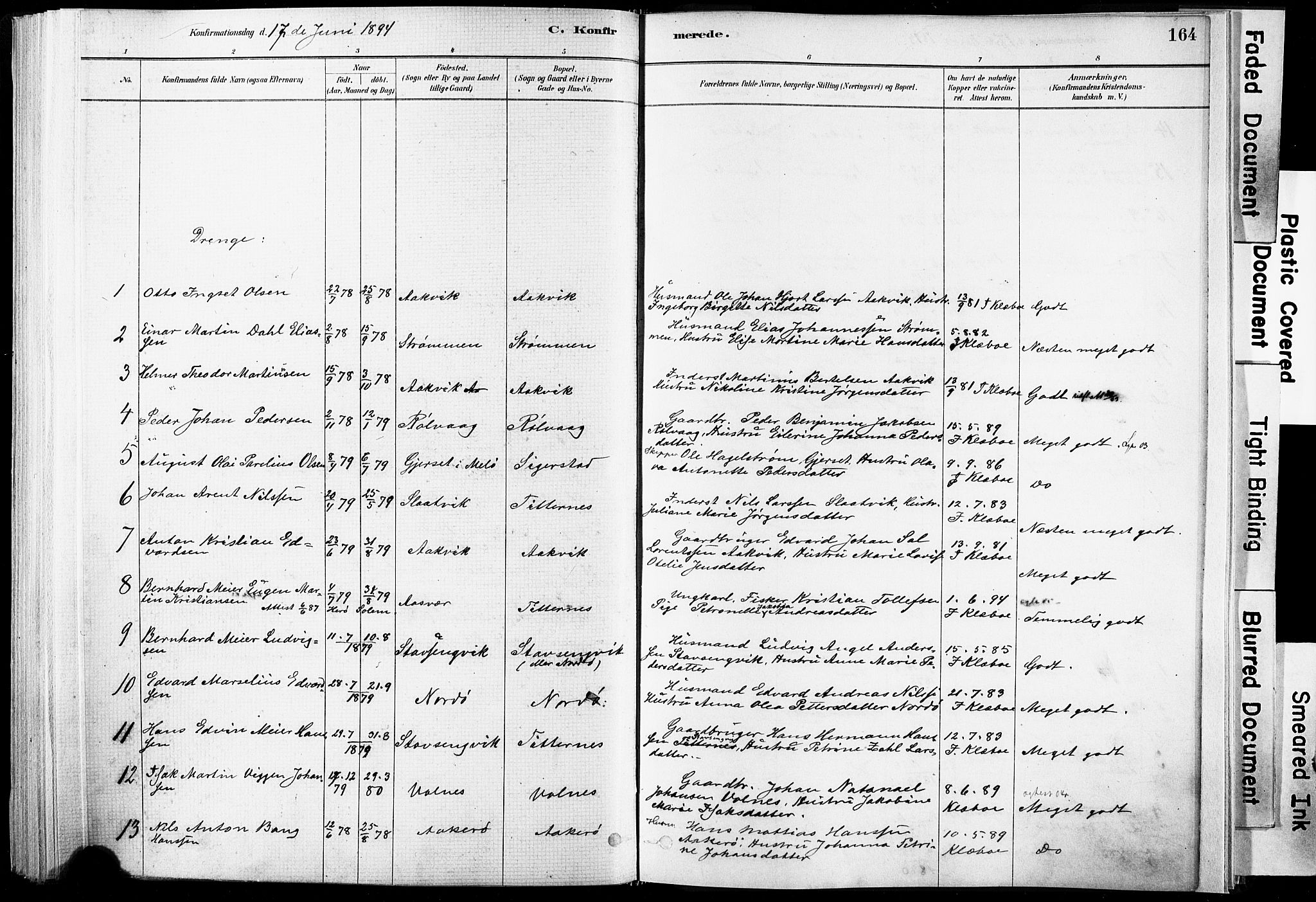 Ministerialprotokoller, klokkerbøker og fødselsregistre - Nordland, SAT/A-1459/835/L0525: Parish register (official) no. 835A03I, 1881-1910, p. 164
