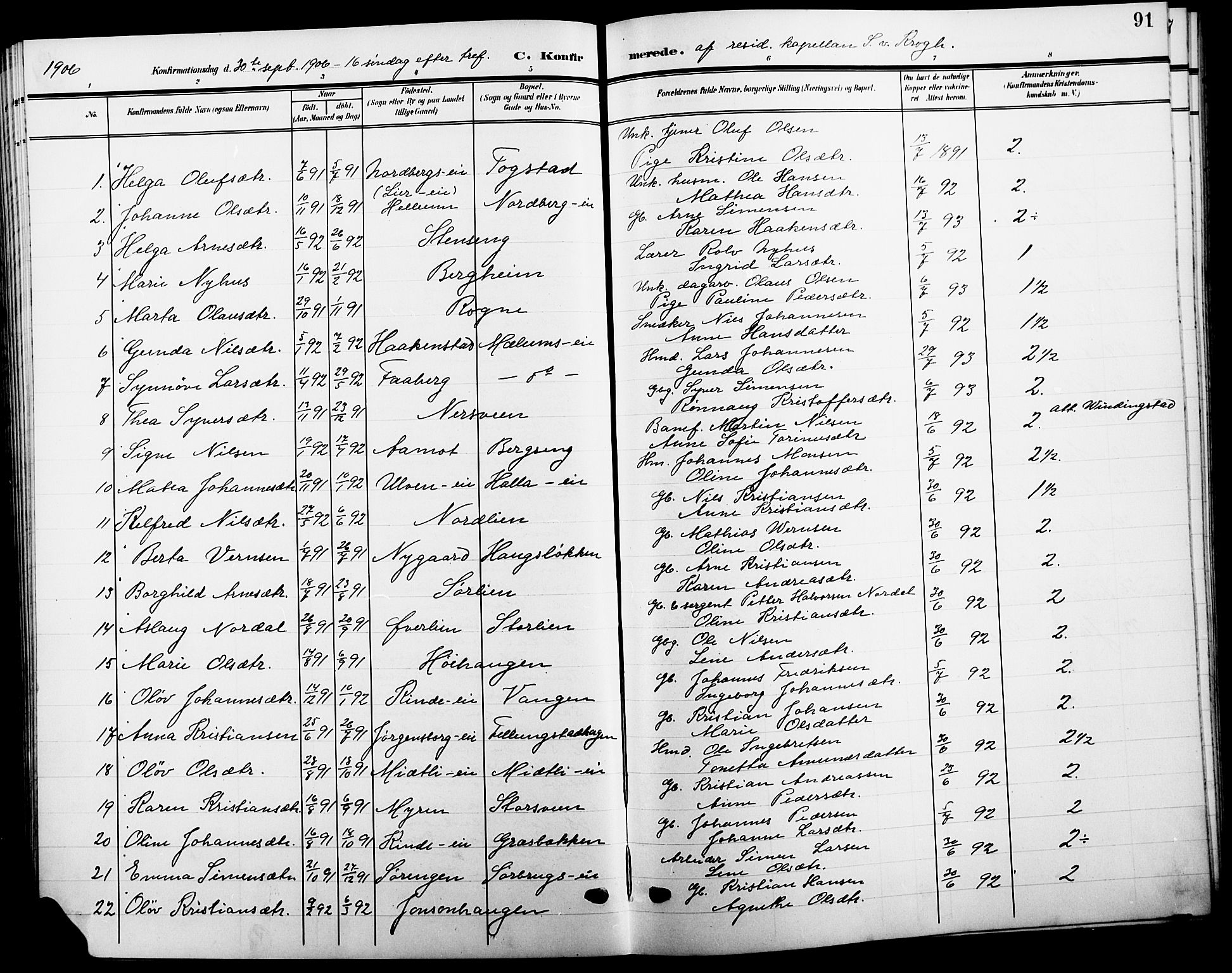 Ringsaker prestekontor, AV/SAH-PREST-014/L/La/L0016: Parish register (copy) no. 16, 1905-1920, p. 91